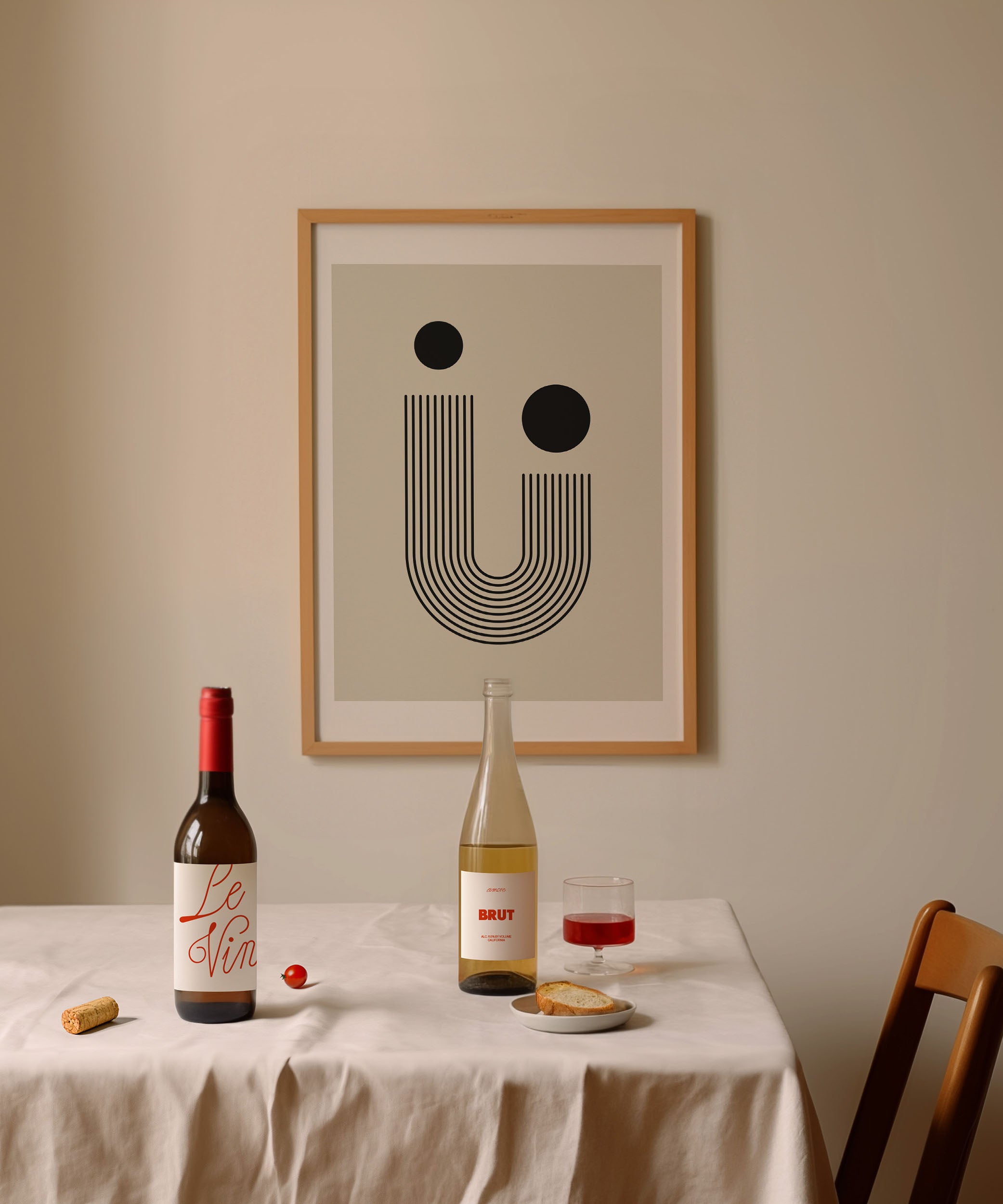 Geometric 'Line Art With Two Circles,' modern minimalist wall art with a sophisticated aesthetic.