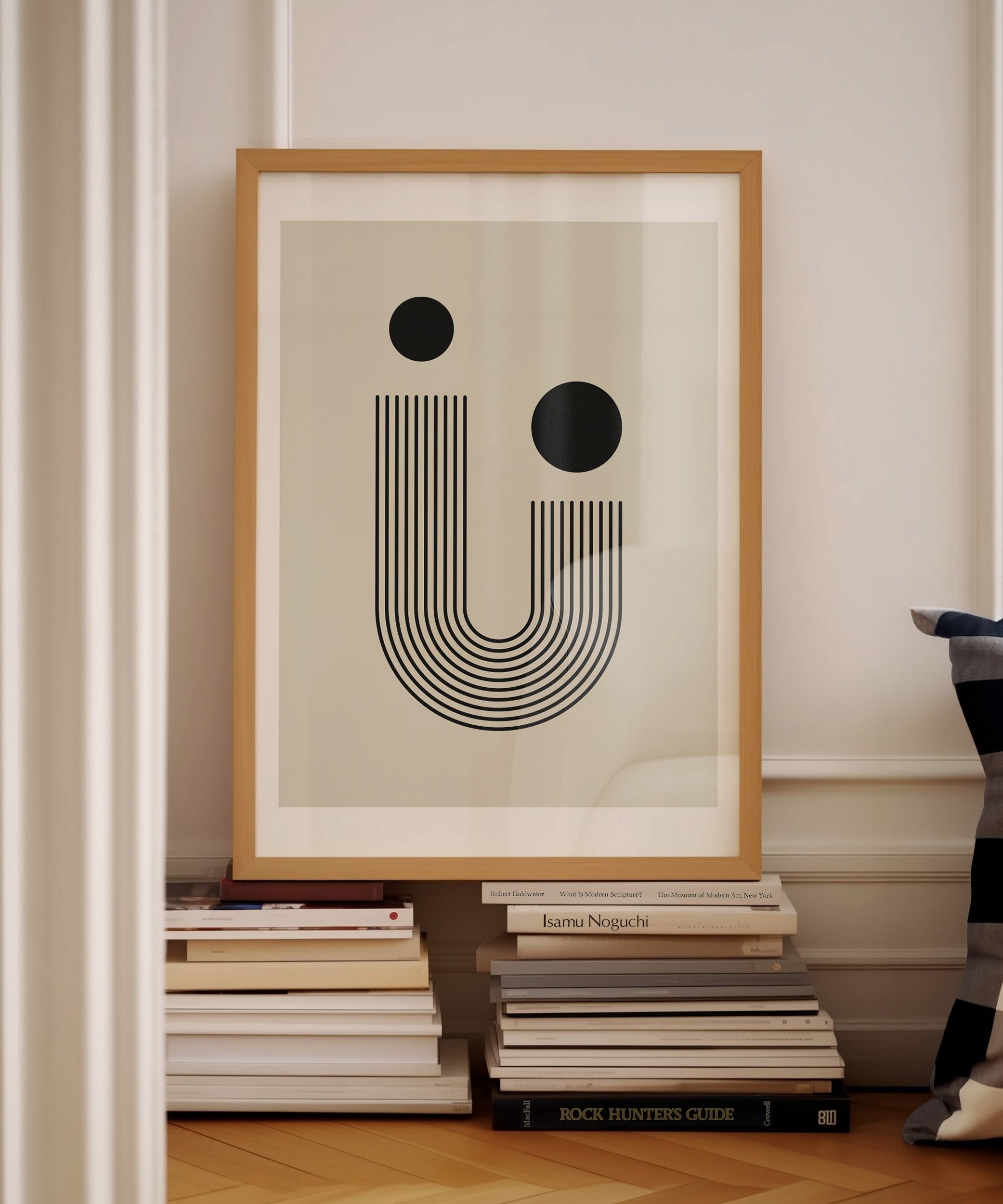 Geometric 'Line Art With Two Circles,' modern minimalist wall art with a sophisticated aesthetic.