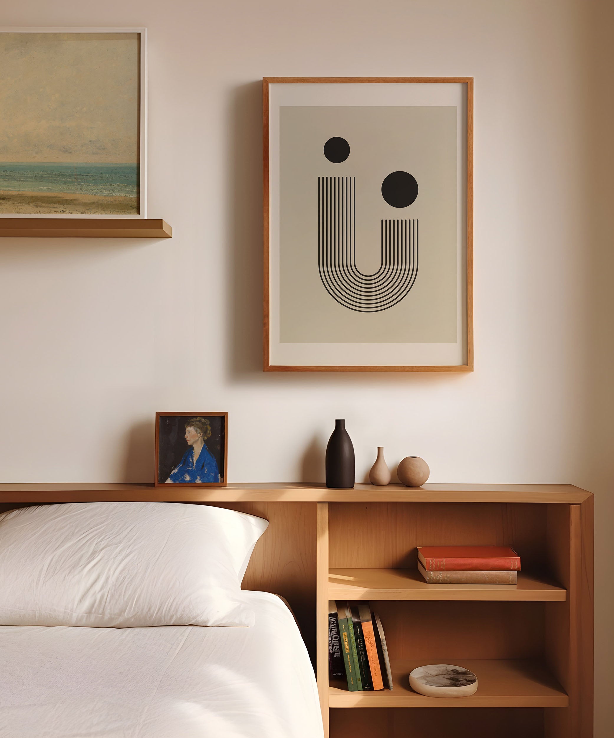 Geometric 'Line Art With Two Circles,' modern minimalist wall art with a sophisticated aesthetic.