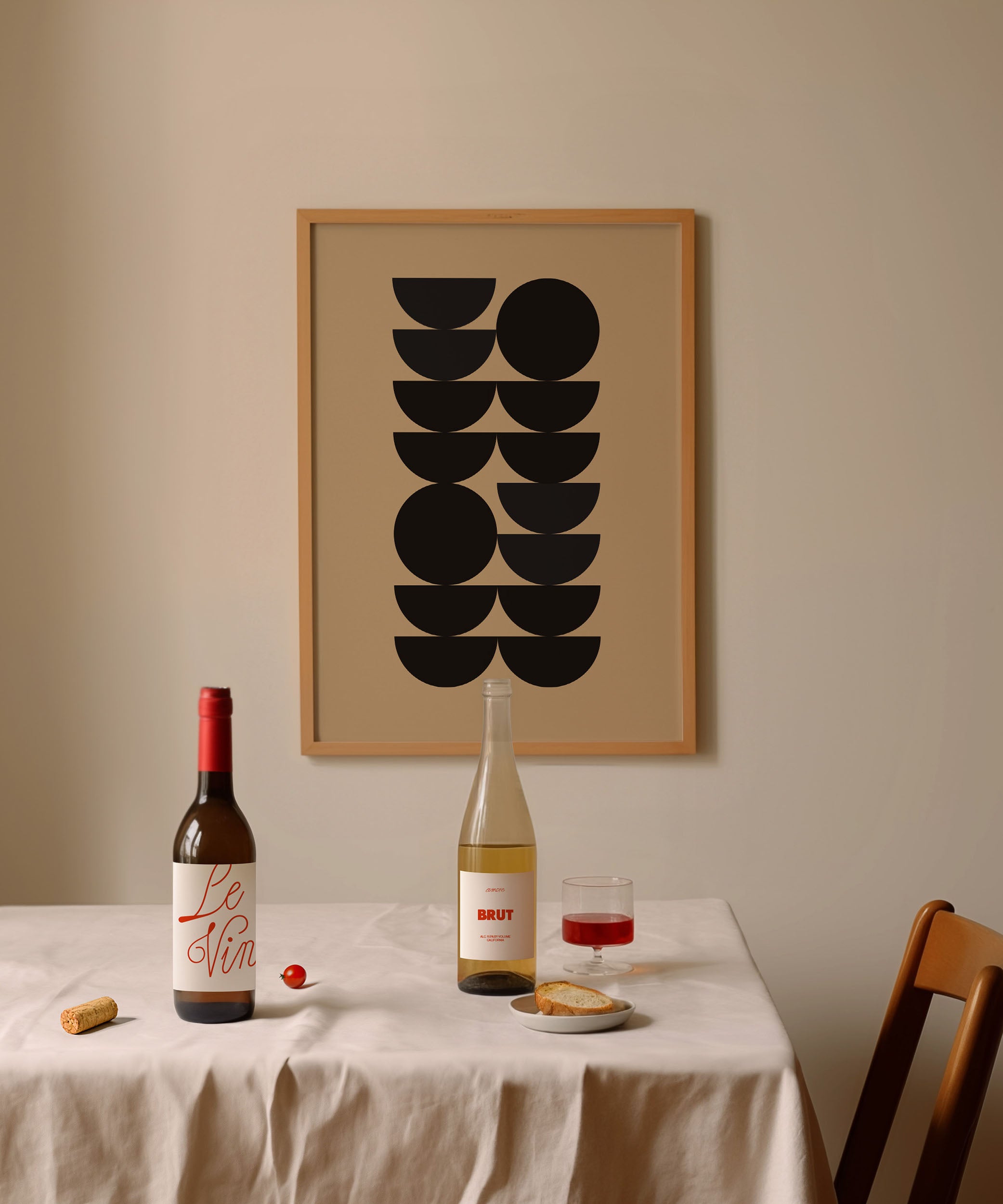 Abstract 'Semicircle Shapes Print,' modern wall art for a versatile living room aesthetic.