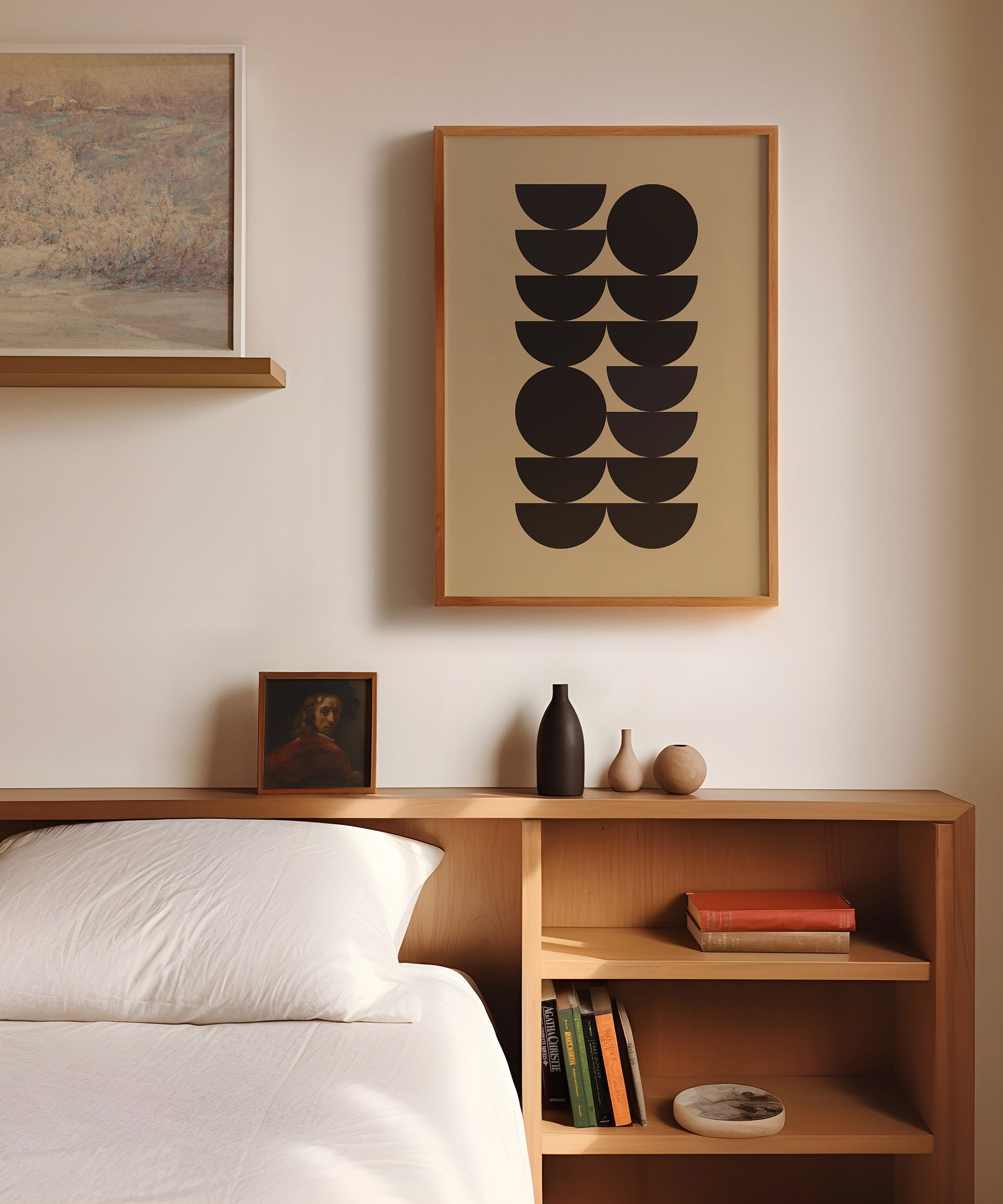Abstract 'Semicircle Shapes Print,' modern wall art for a versatile living room aesthetic.