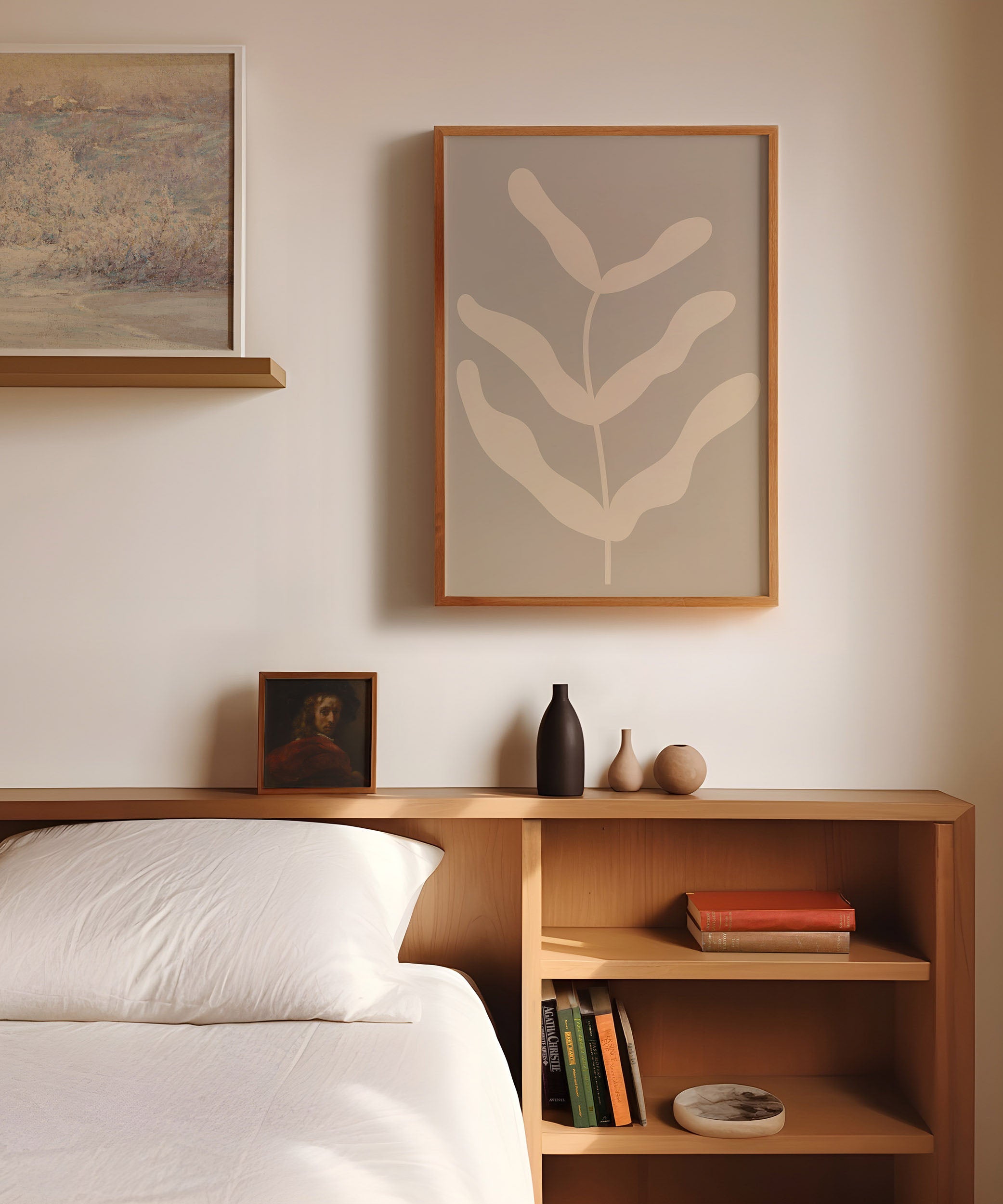 Minimalist neutral abstract flower design, aesthetic canvas-style print for soft modern decor.