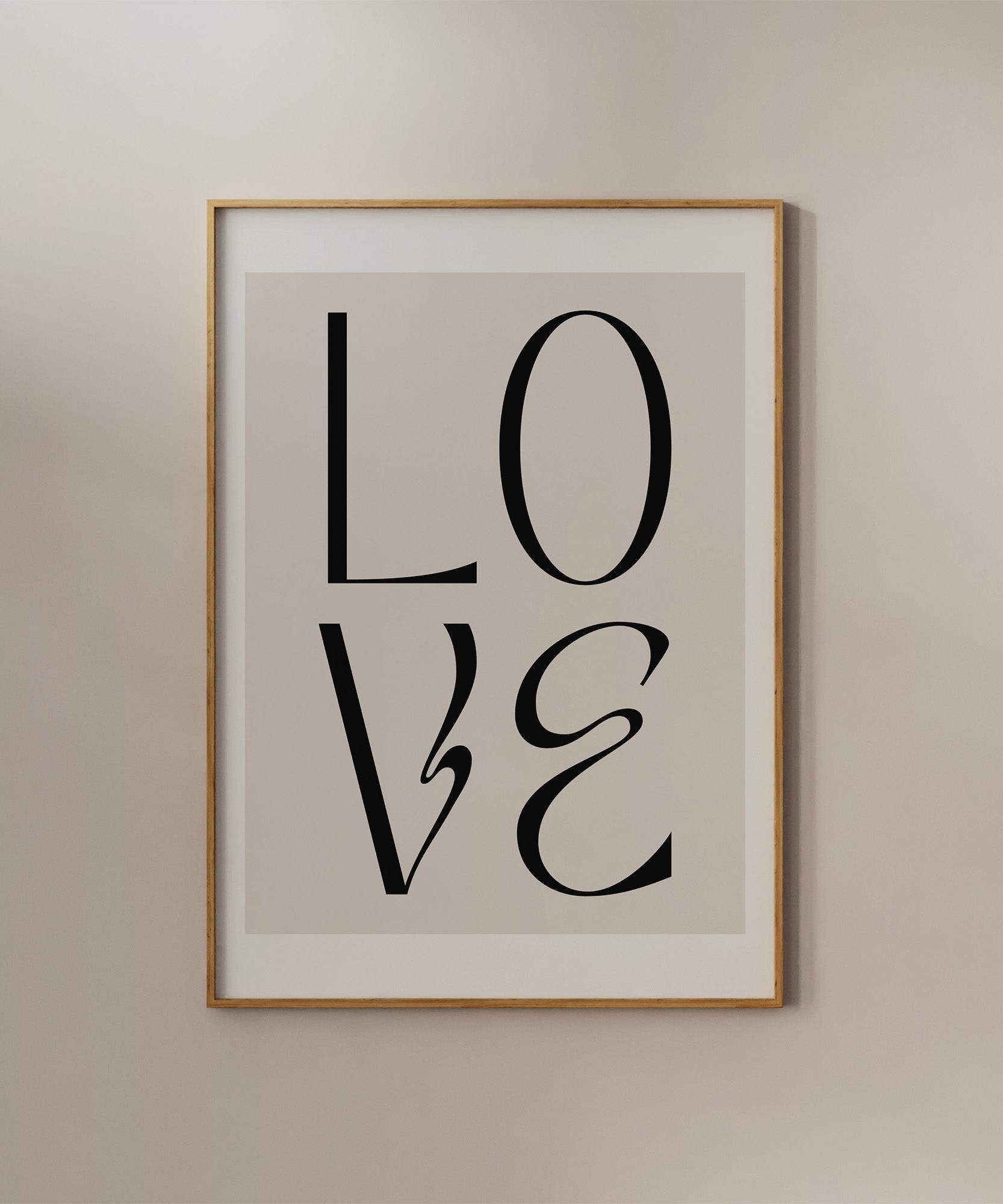 Love' typography design, romantic modern wall art for a heartfelt living room aesthetic.