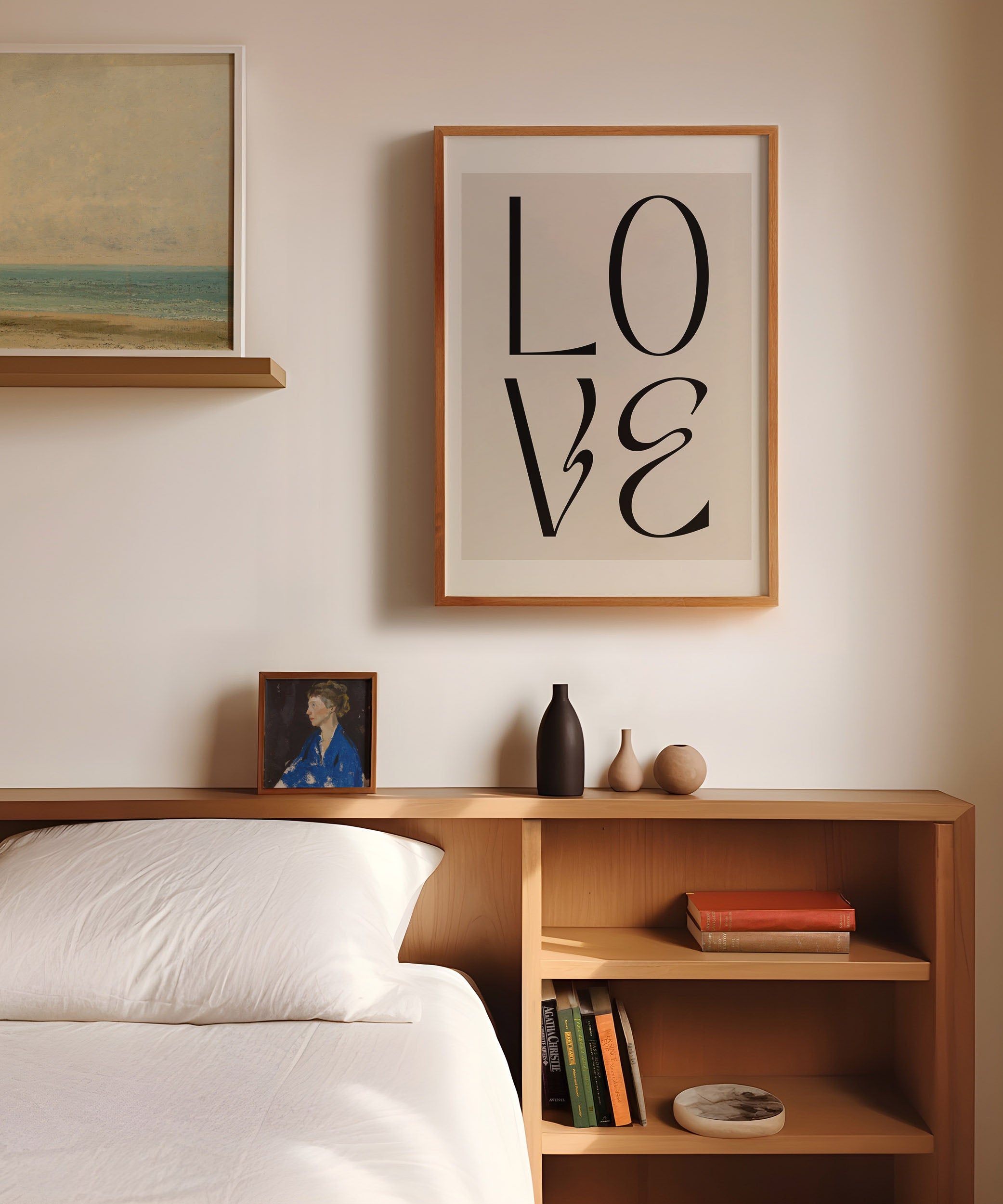 Love' typography design, romantic modern wall art for a heartfelt living room aesthetic.
