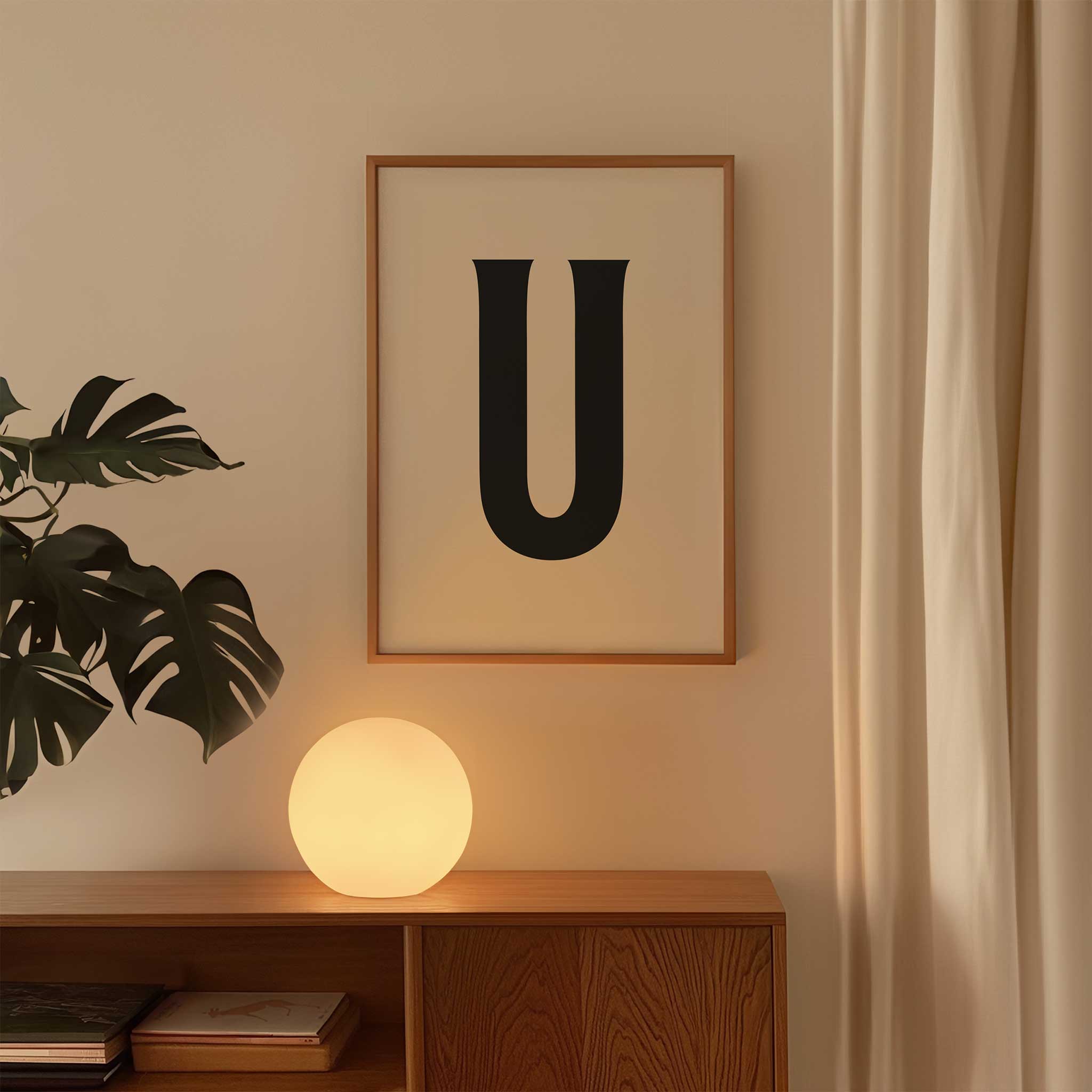 Stylish letter 'U' monogram, minimalist print for a versatile aesthetic, titled 'Modern Monogram Art Print - U'