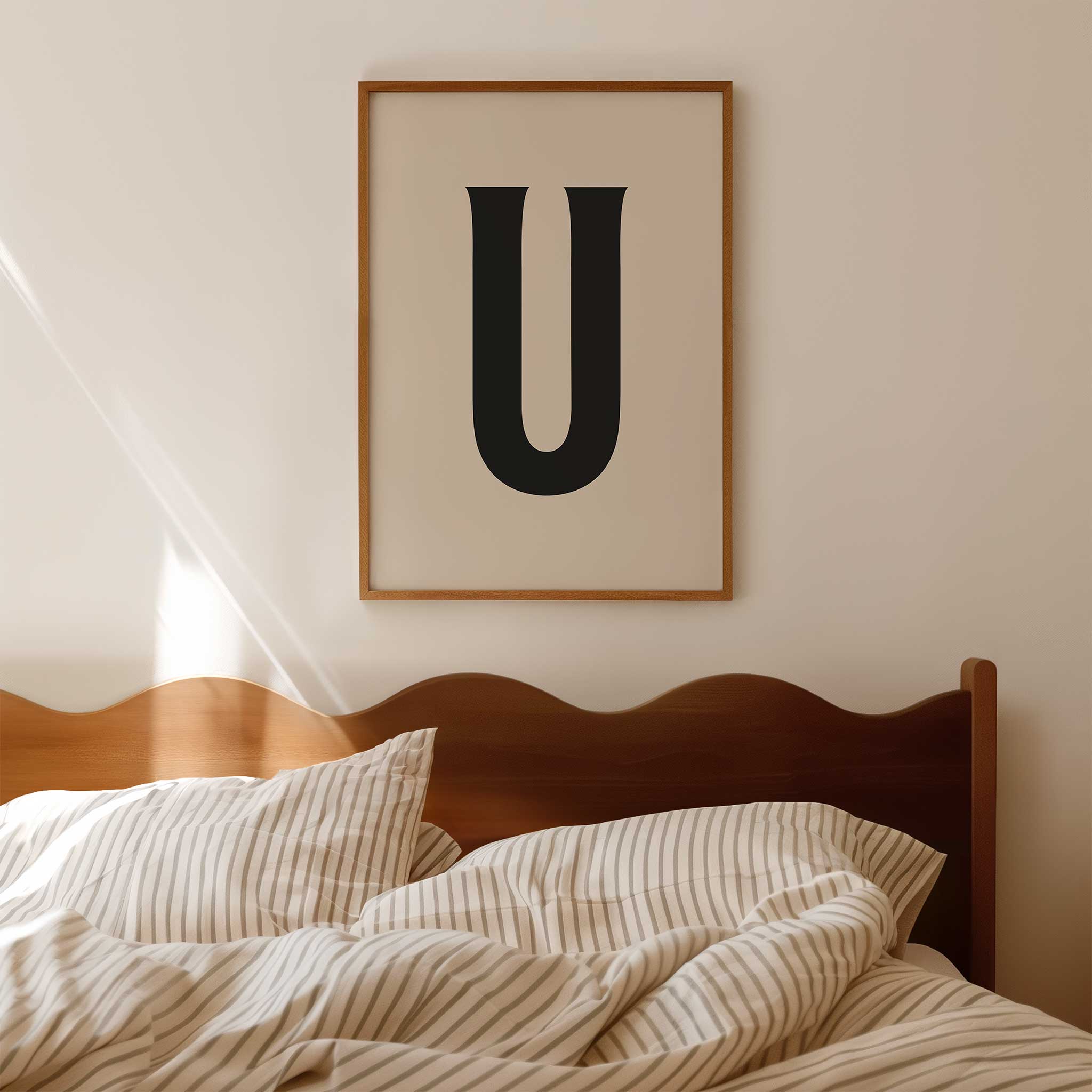 Stylish letter 'U' monogram, minimalist print for a versatile aesthetic, titled 'Modern Monogram Art Print - U'