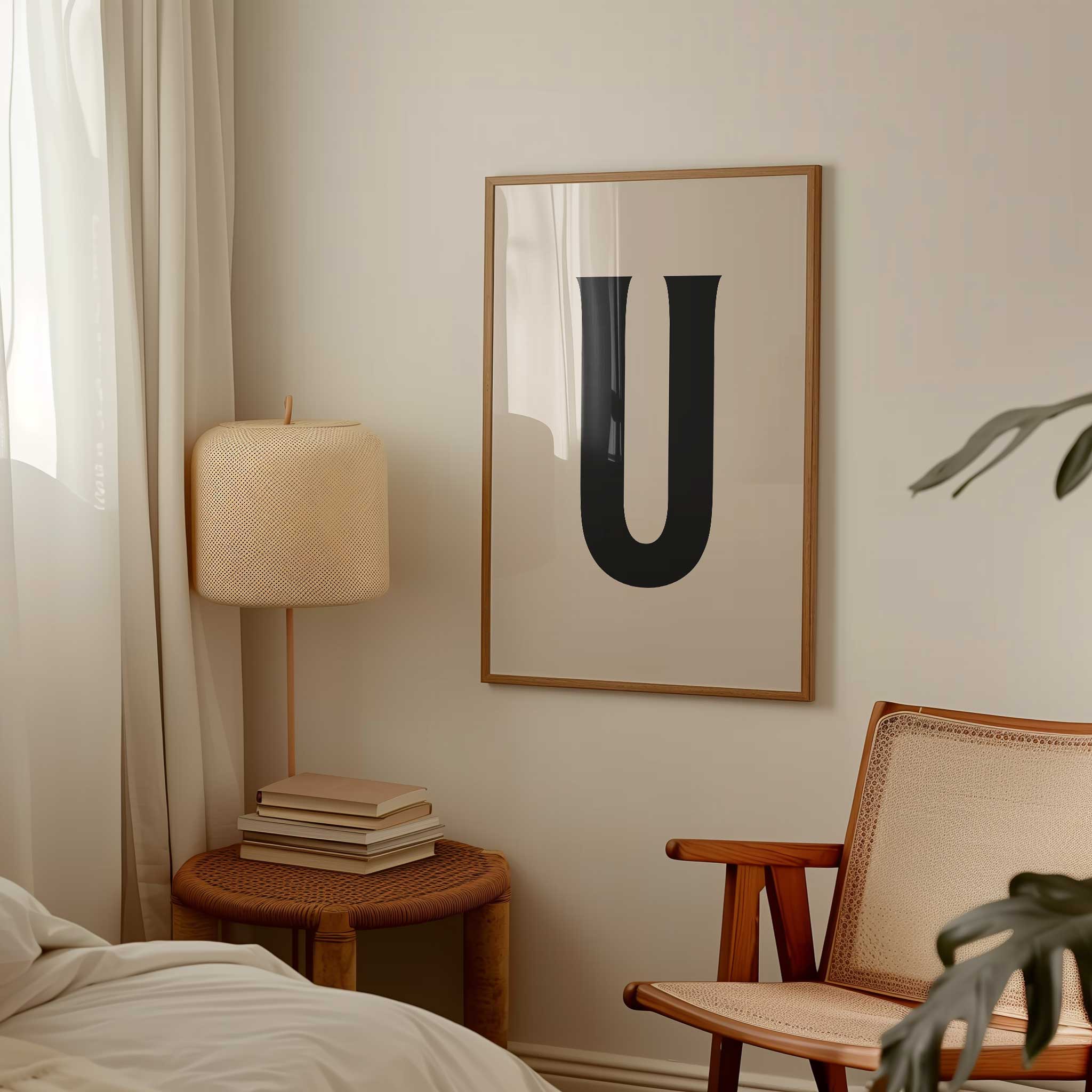 Stylish letter 'U' monogram, minimalist print for a versatile aesthetic, titled 'Modern Monogram Art Print - U'