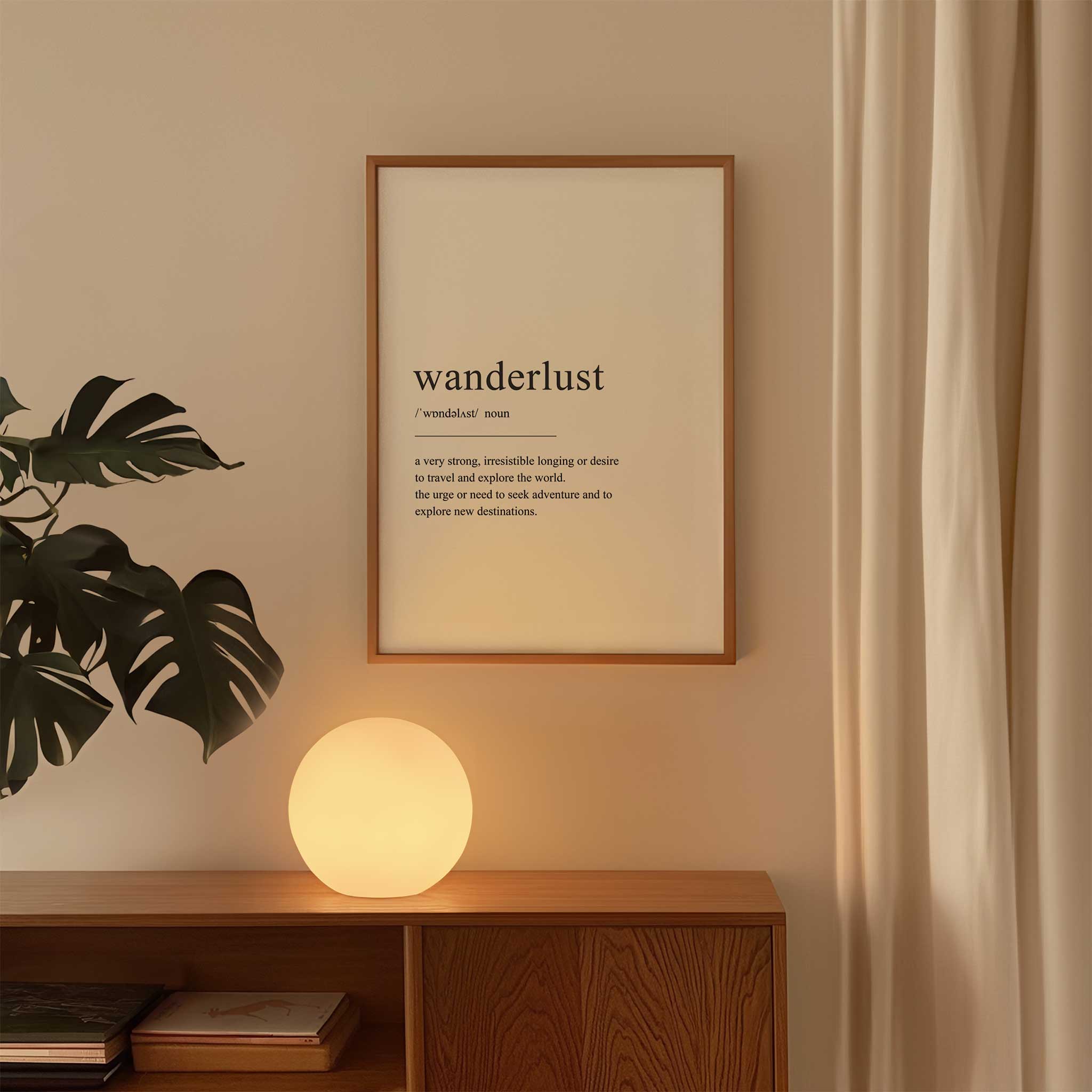 Wanderlust Definition' typography, explorer's modern wall decor print with an aesthetic touch, titled 'Wanderlust Definition'