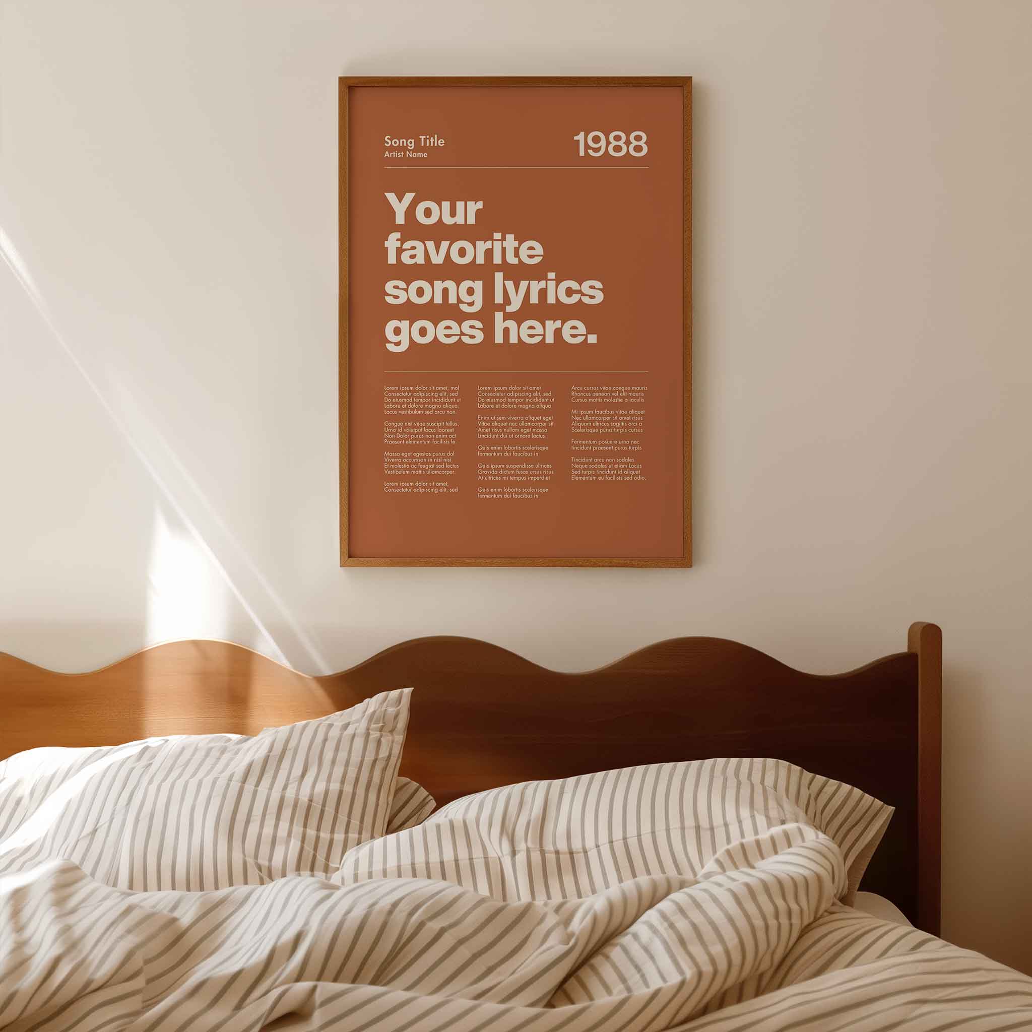 a poster on a wall above a bed