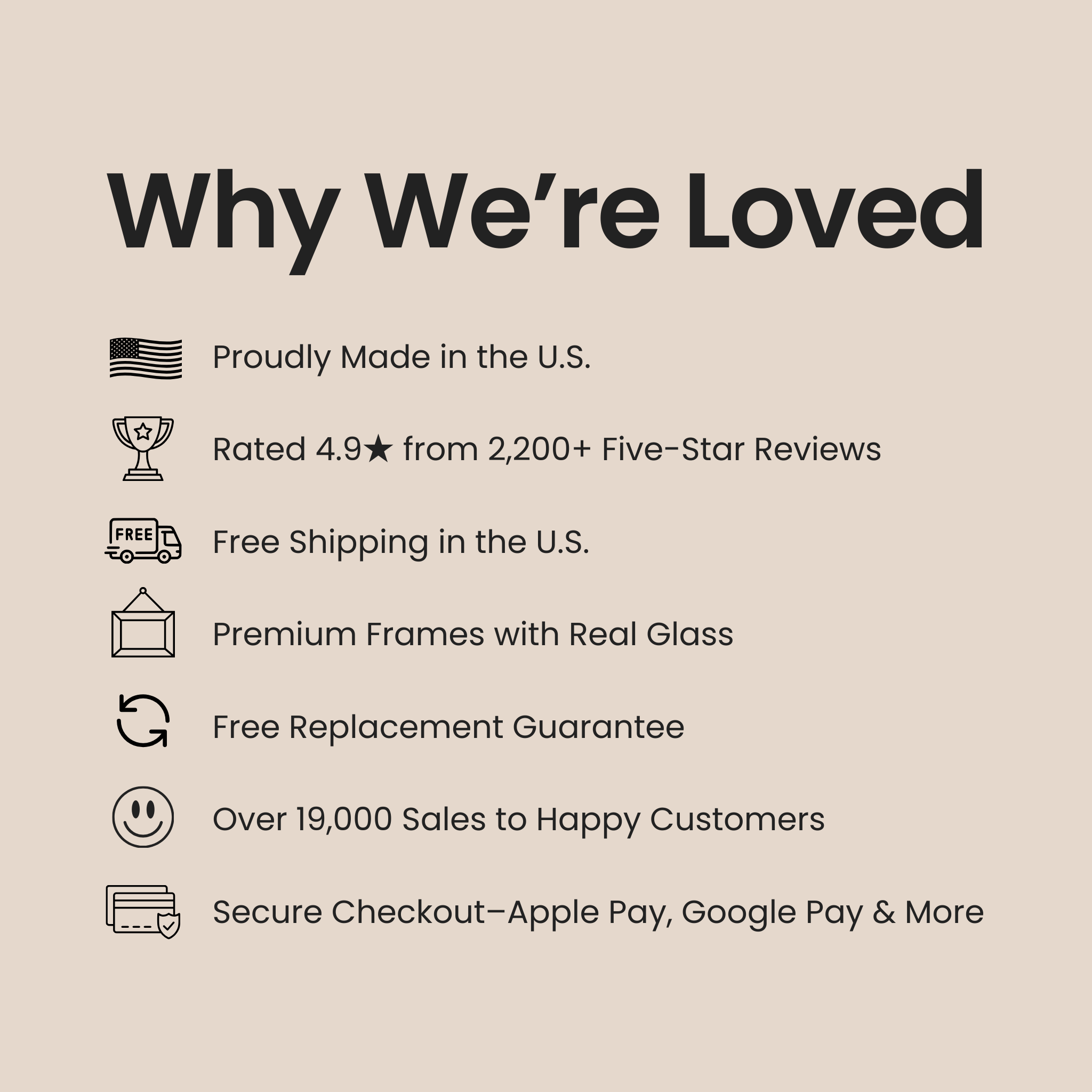 List of reasons why a product or service is loved, including 'Proudly Made in the U.S.