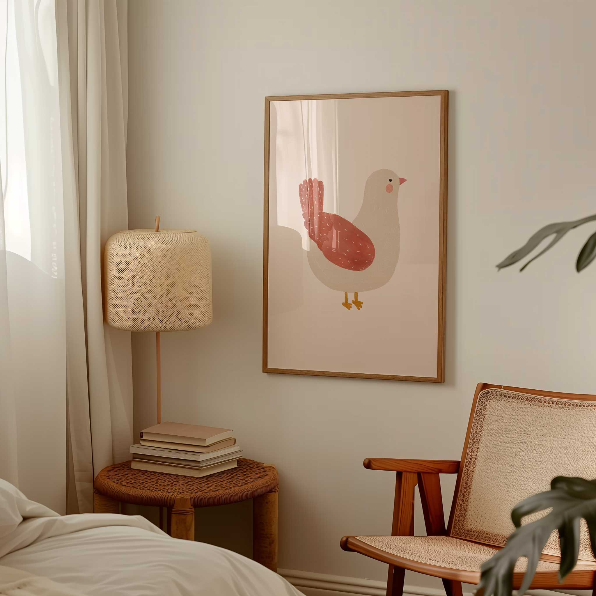 Sweet Blush Red Hen illustration, cozy farmhouse-inspired aesthetic print for nursery
