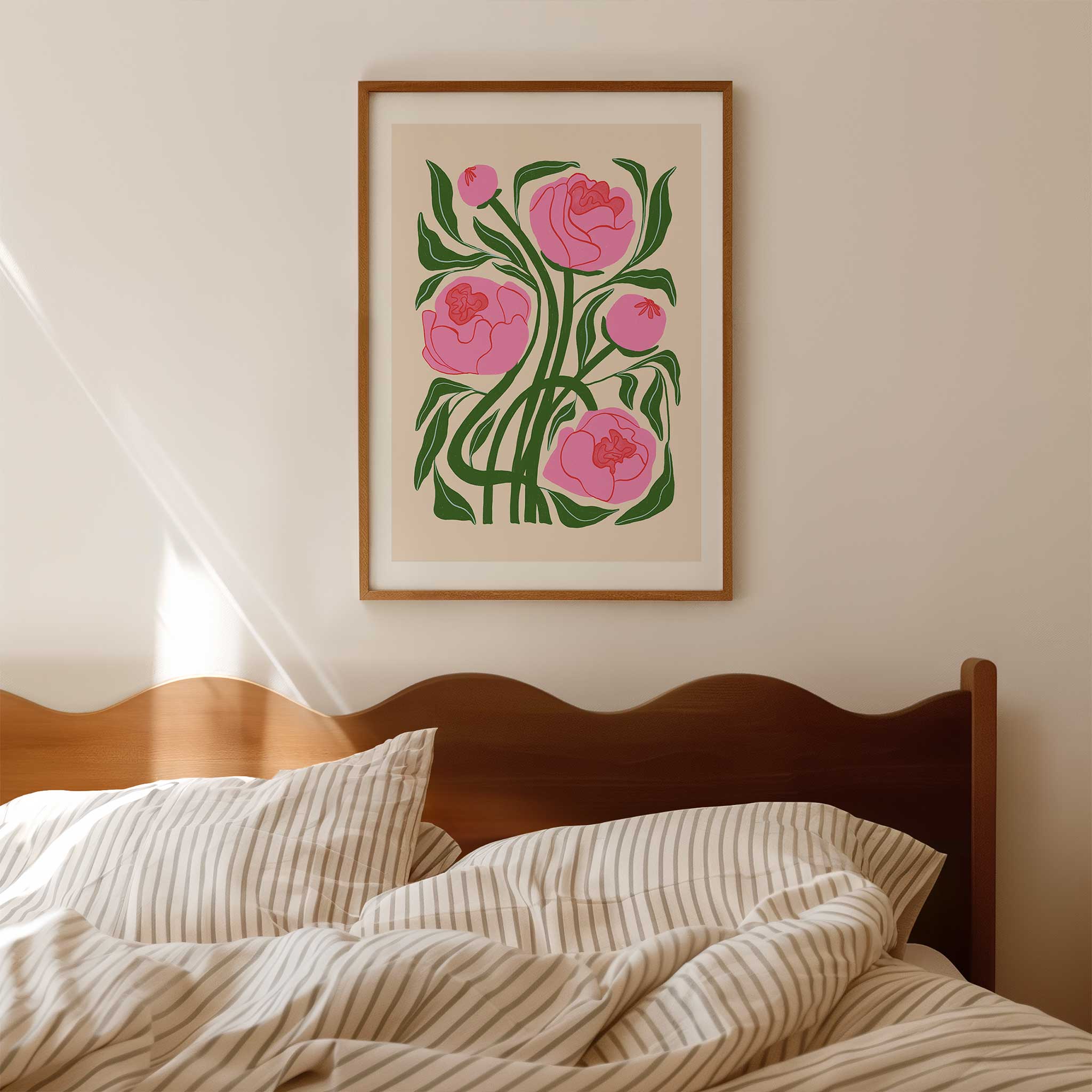 Modern floral 'Pink Peonies', botanical minimalist wall art with a bright aesthetic, titled 'Pink Peonies'