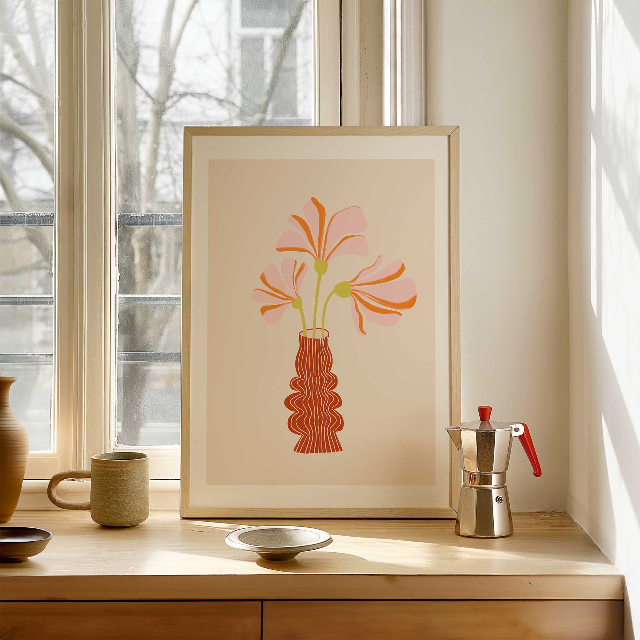 Floral 'Coral Petal Dance', lively modern wall decor with an artistic aesthetic, titled 'Coral Petal Dance'