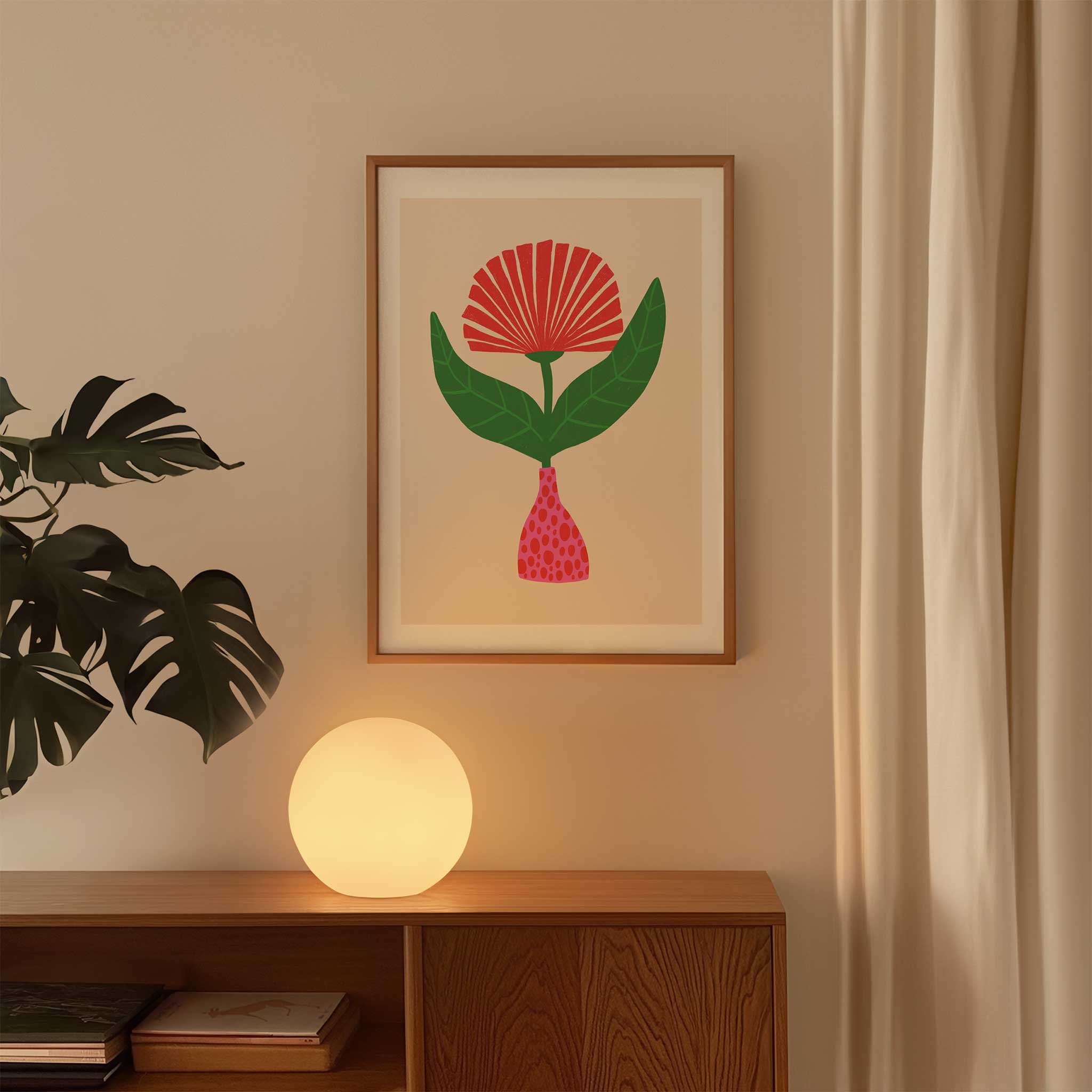 Floral 'Crimson Fan', striking aesthetic canvas print style for creative living rooms, titled 'Crimson Fan'