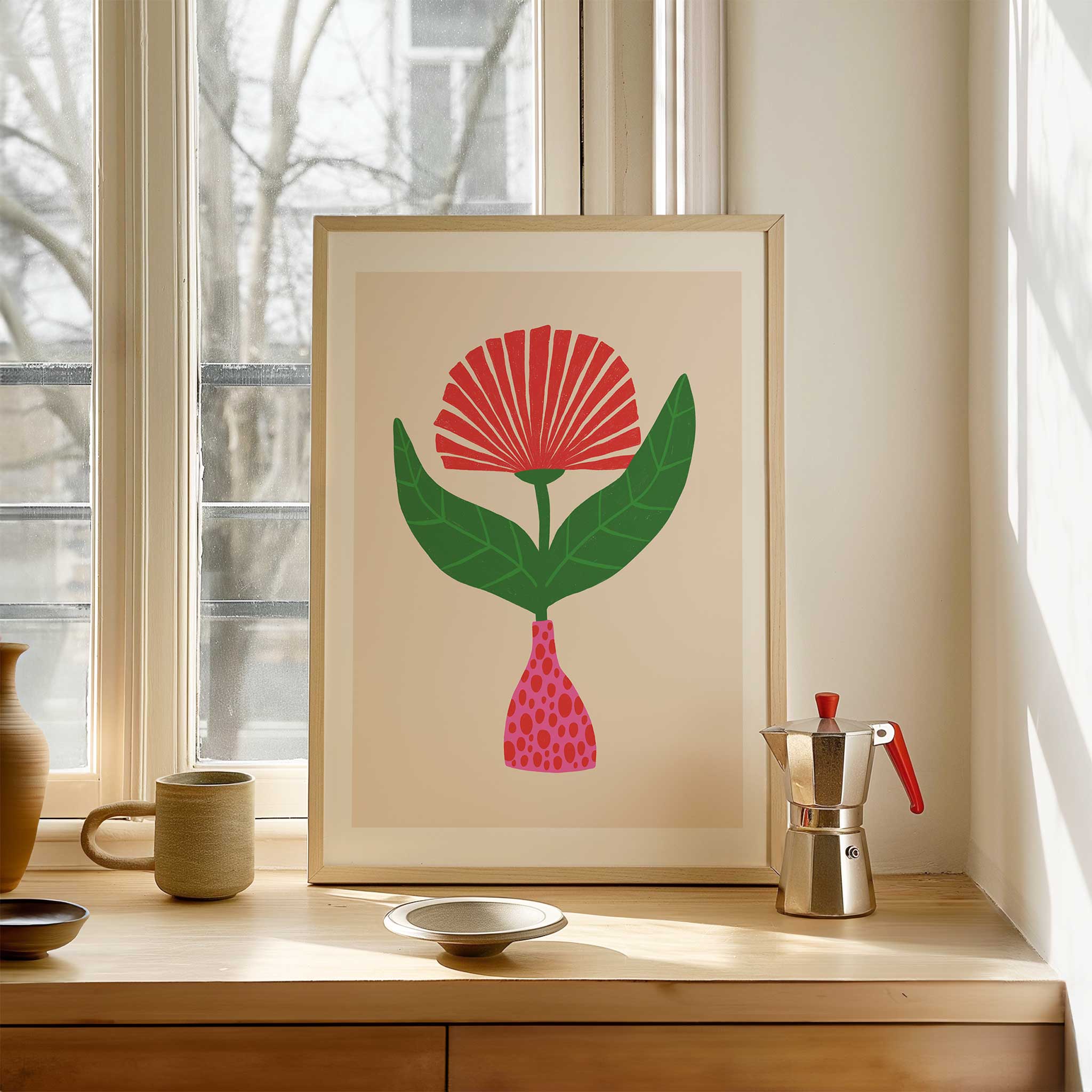 Floral 'Crimson Fan', striking aesthetic canvas print style for creative living rooms, titled 'Crimson Fan'