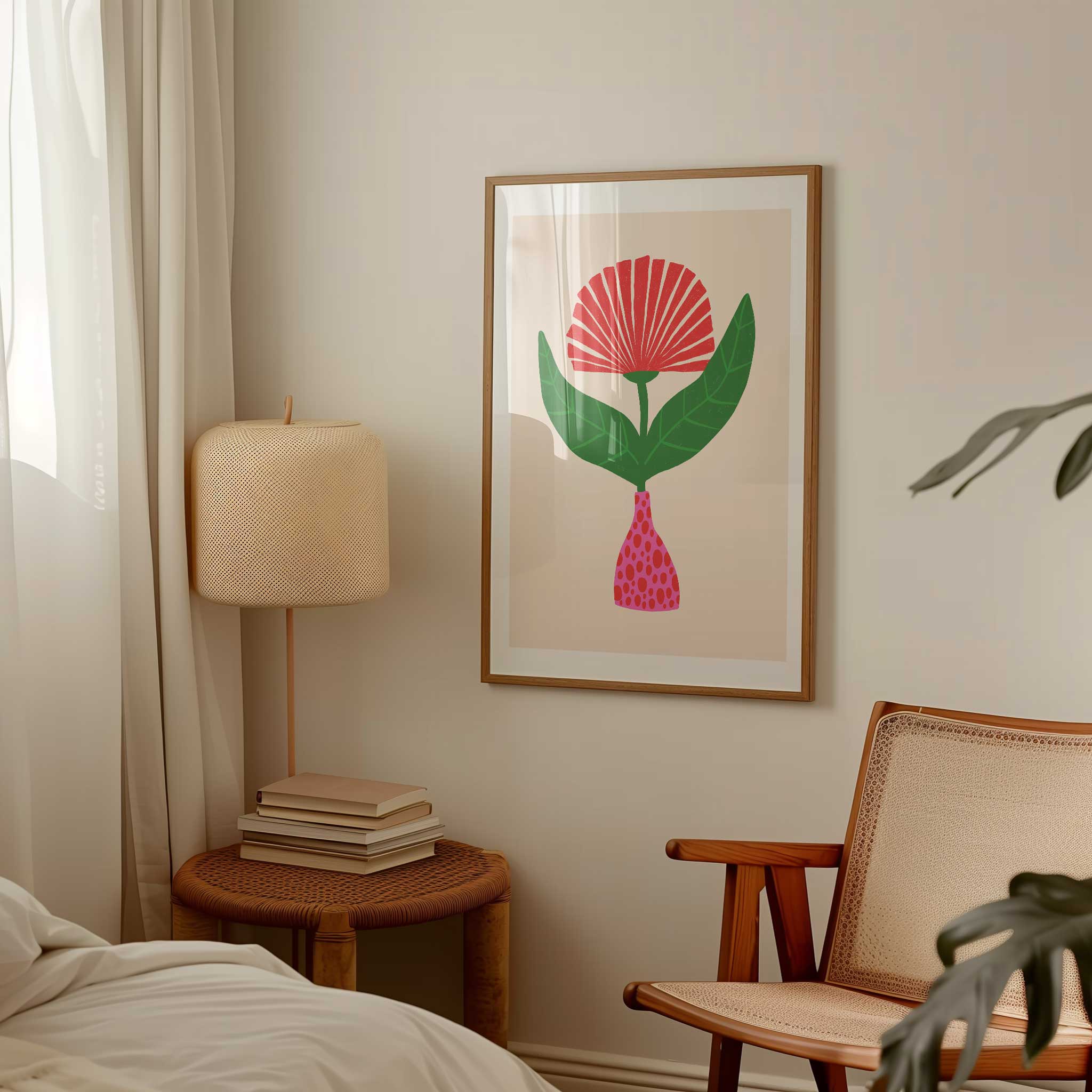 Floral 'Crimson Fan', striking aesthetic canvas print style for creative living rooms, titled 'Crimson Fan'