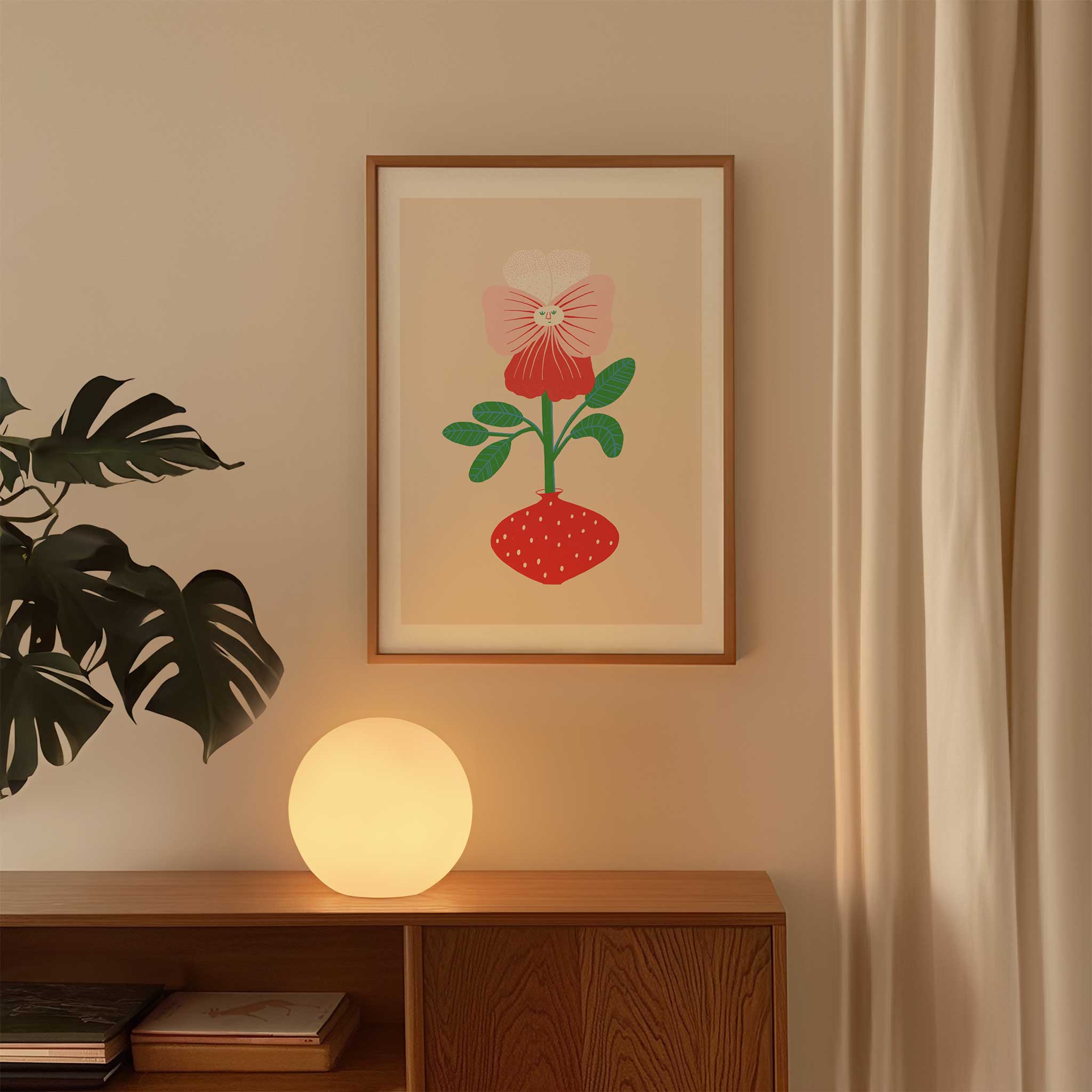 Floral 'Whimsical Orchid', playful wall art for living room with a creative aesthetic, titled 'Whimsical Orchid'