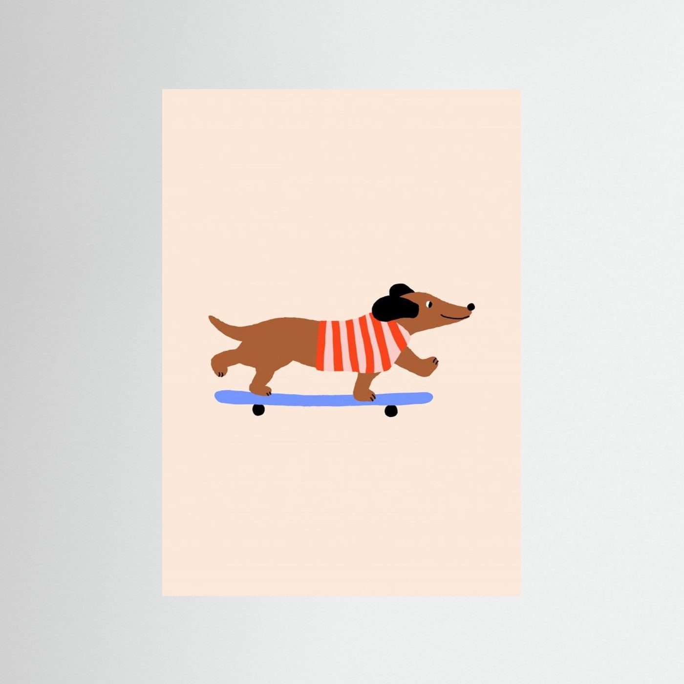 Dachshund on Skateboard by Maren Gross