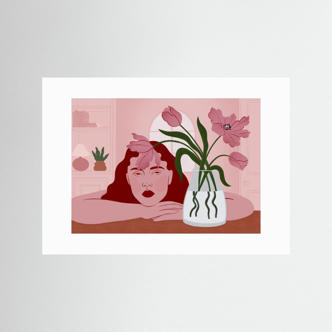 Pensive Woman and Tulips by Ida Alvarsson