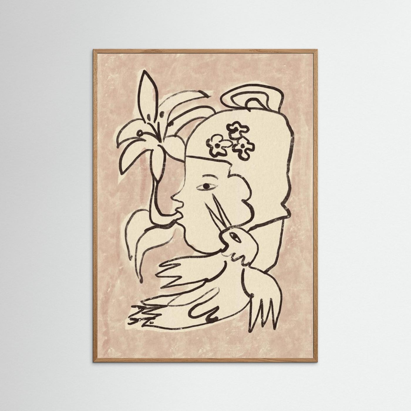 Minimalist Woman Bird Lily by Raipa Studio