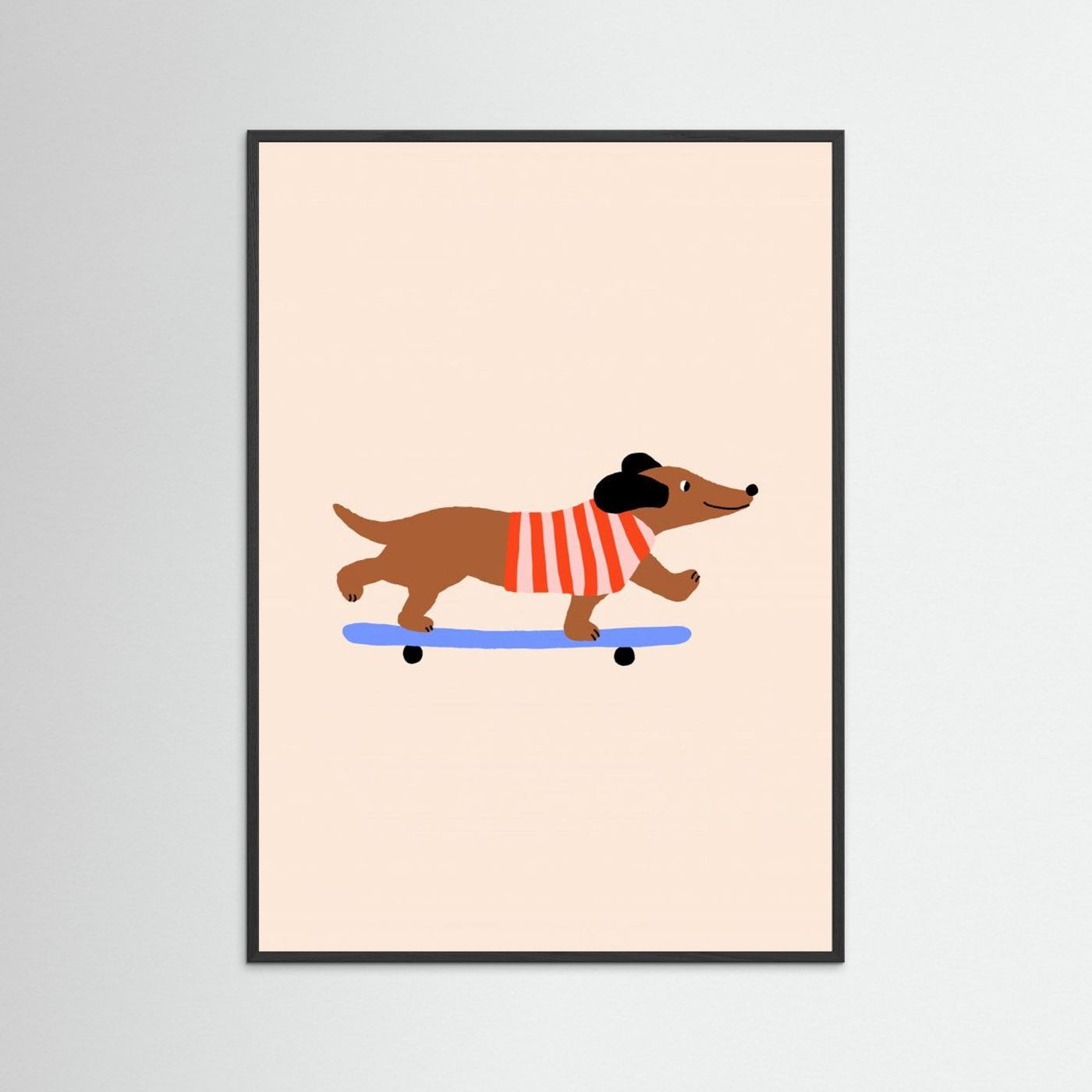 Dachshund on Skateboard by Maren Gross