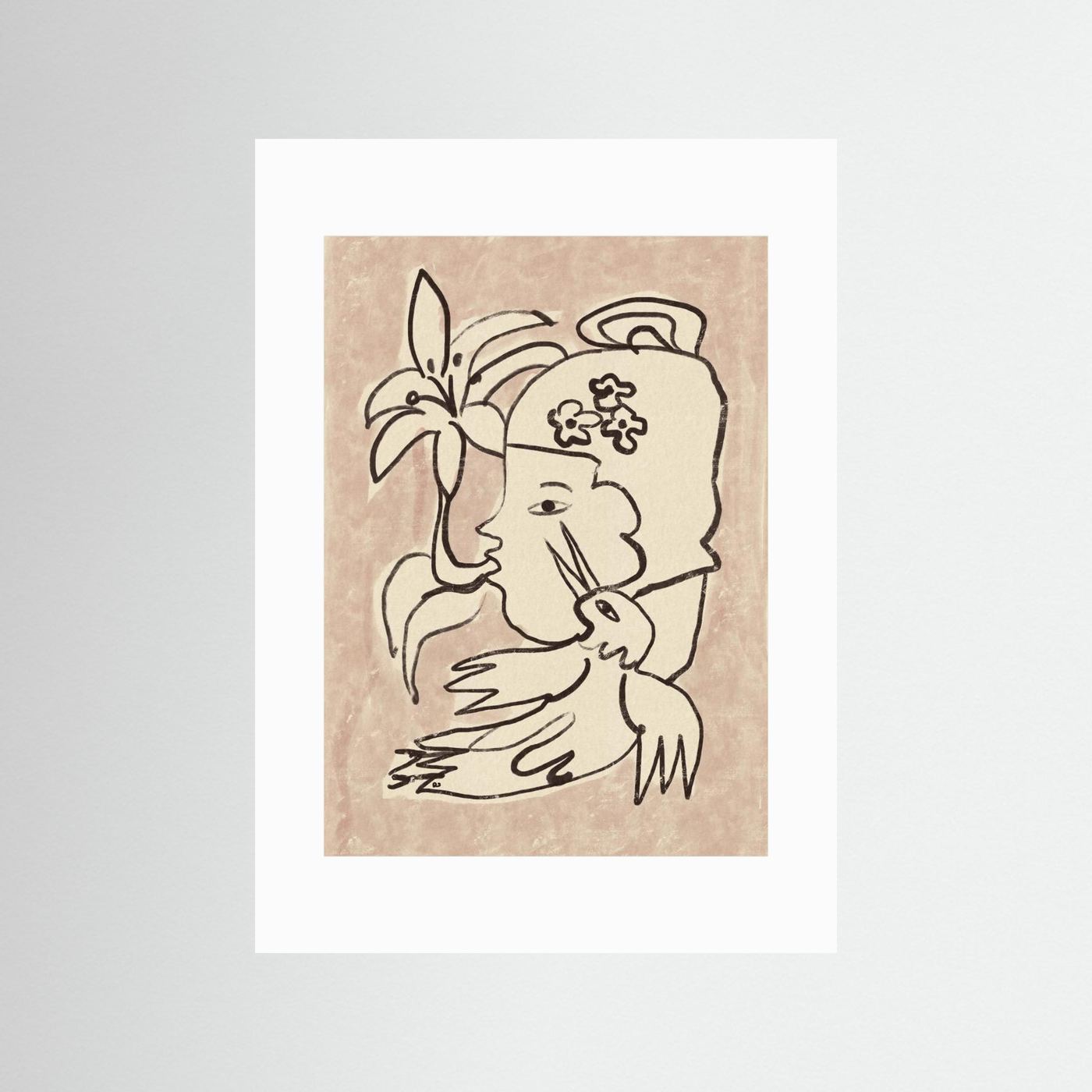 Minimalist Woman Bird Lily by Raipa Studio