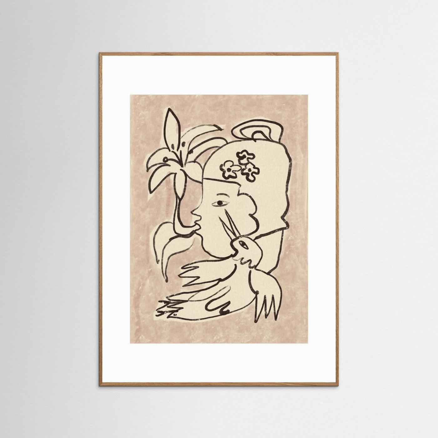 Minimalist Woman Bird Lily by Raipa Studio