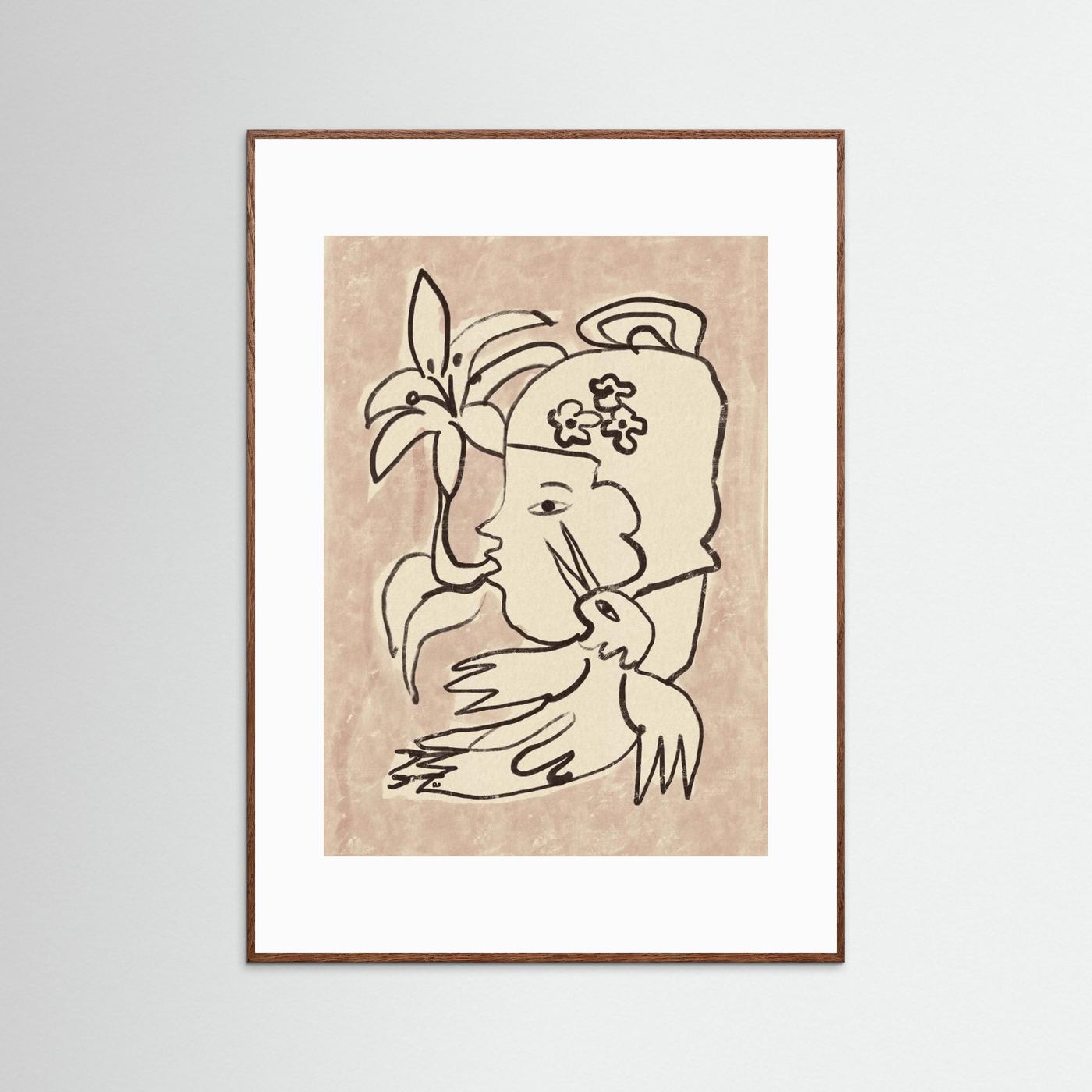 Minimalist Woman Bird Lily by Raipa Studio