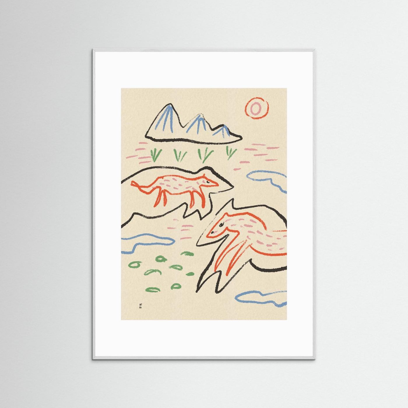 Whimsical Foxes Mountain Landscape by Raipa Studio