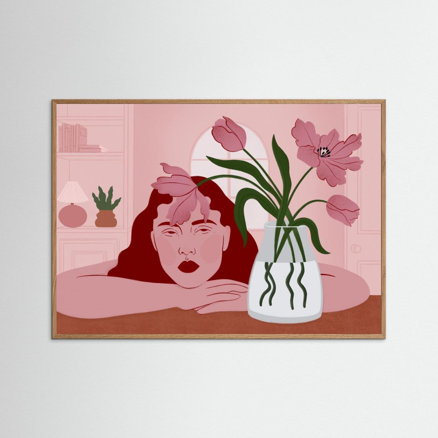 Pensive Woman and Tulips by Ida Alvarsson