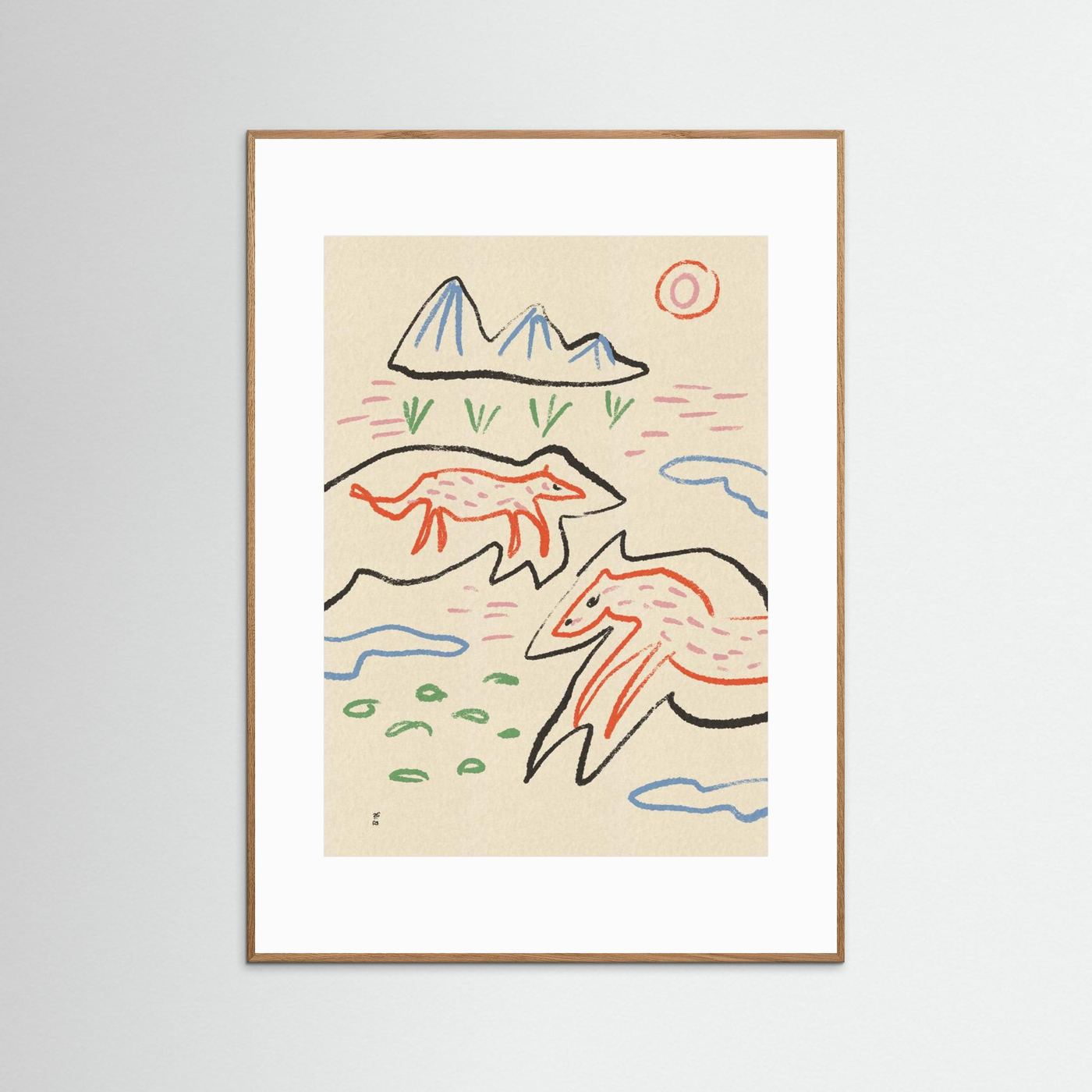 Whimsical Foxes Mountain Landscape by Raipa Studio