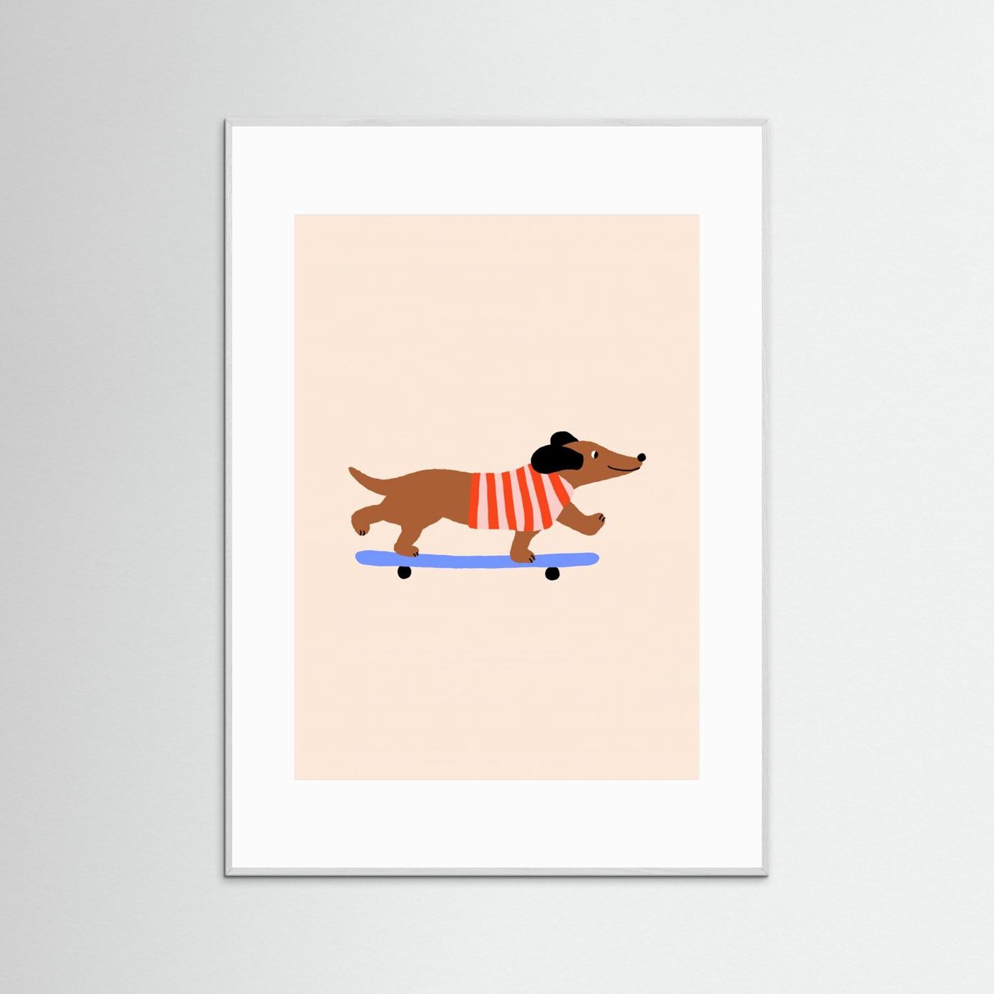 Dachshund on Skateboard by Maren Gross