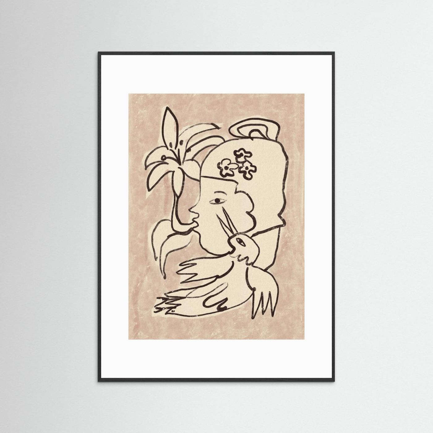 Minimalist Woman Bird Lily by Raipa Studio