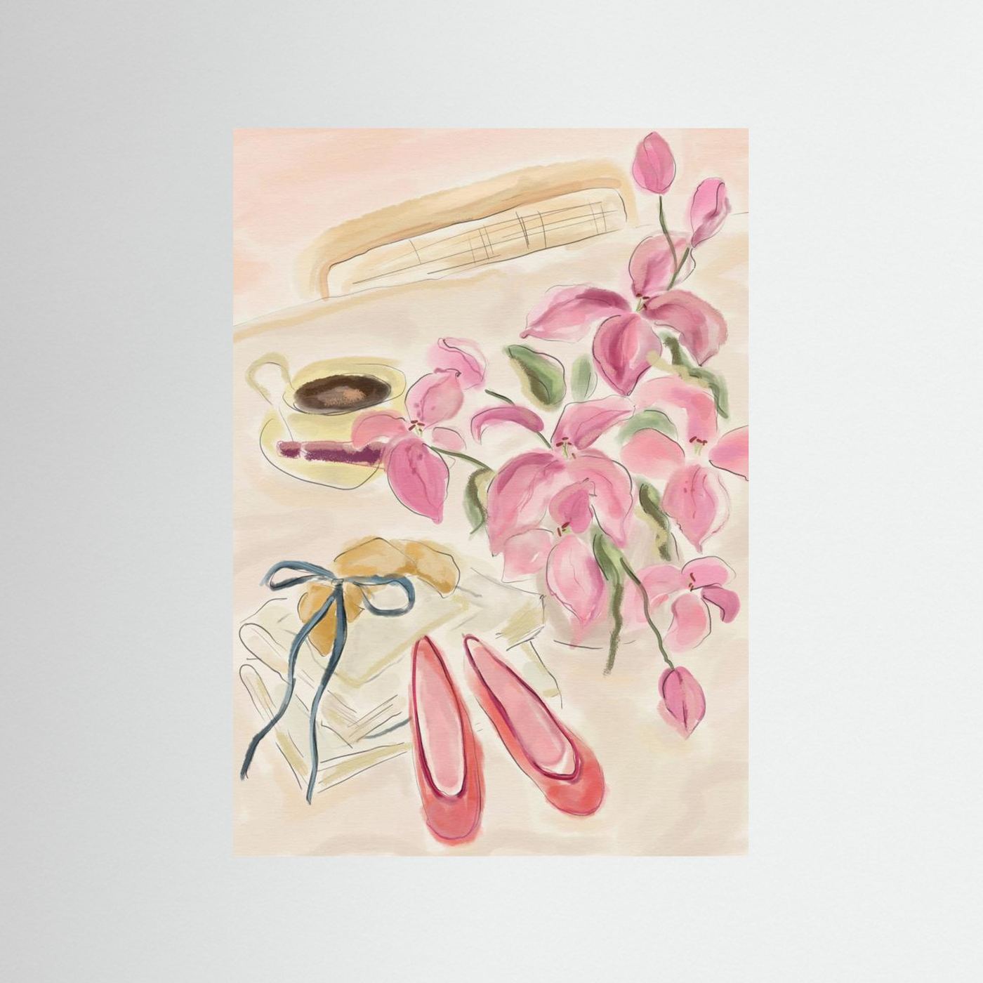 Still Life Watercolor Illustration with Ballerinas by Katharina Puritscher