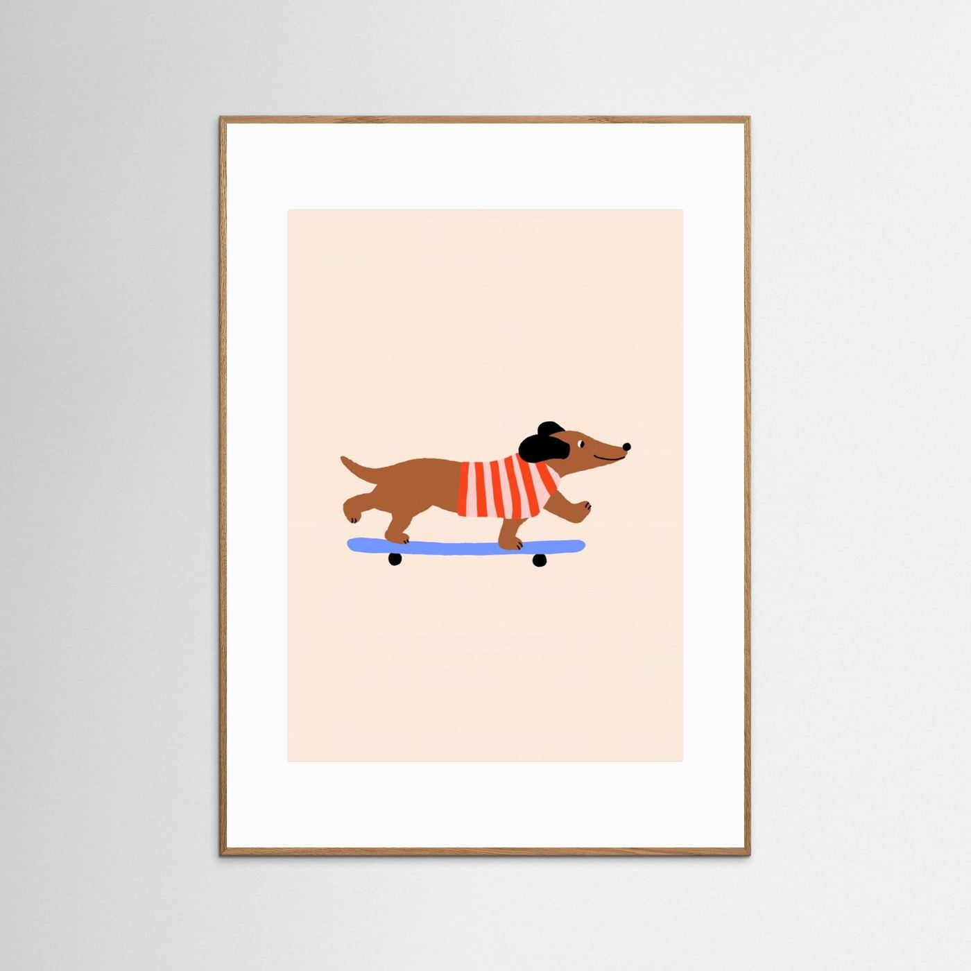 Dachshund on Skateboard by Maren Gross