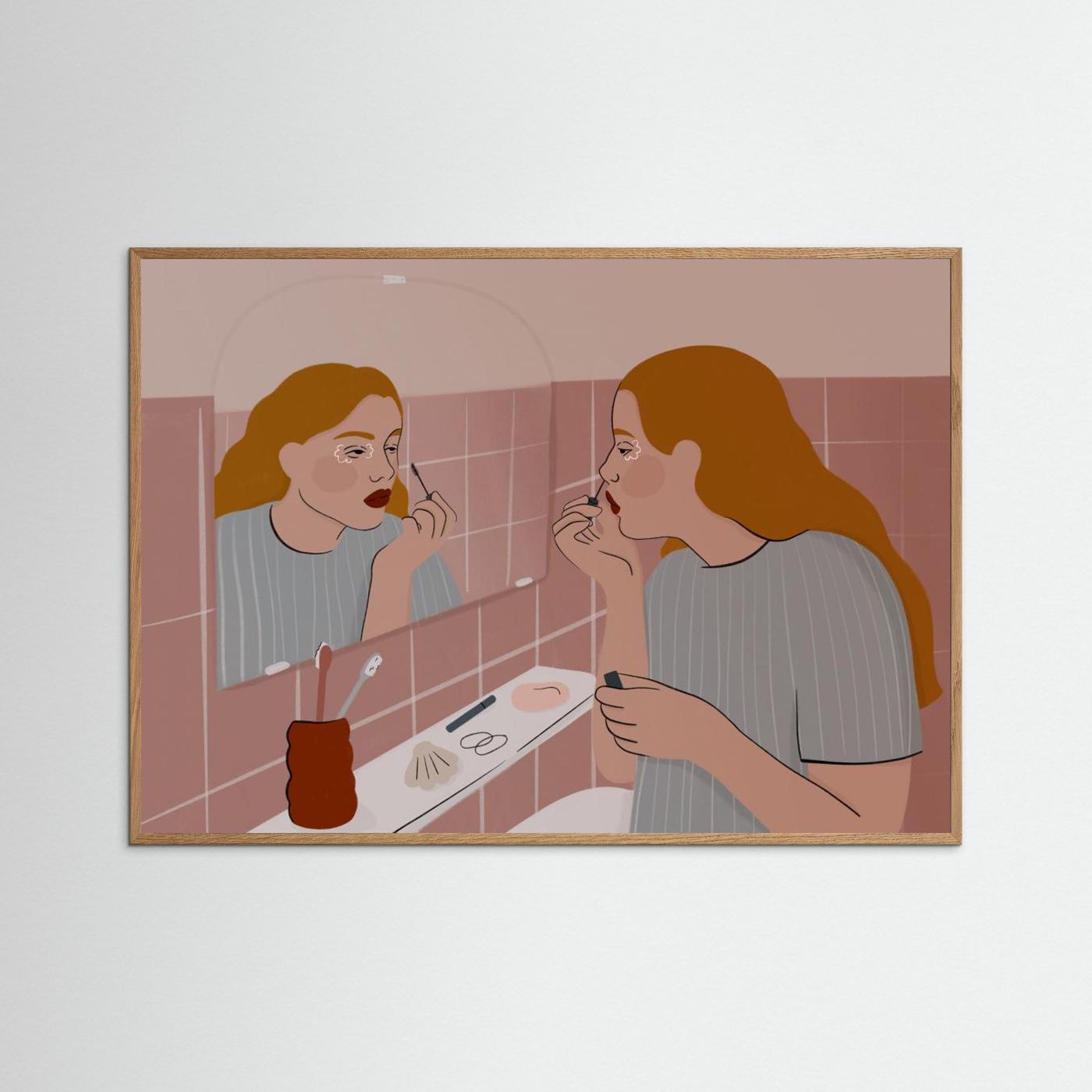 Woman Applying Lipstick by Ida Alvarsson