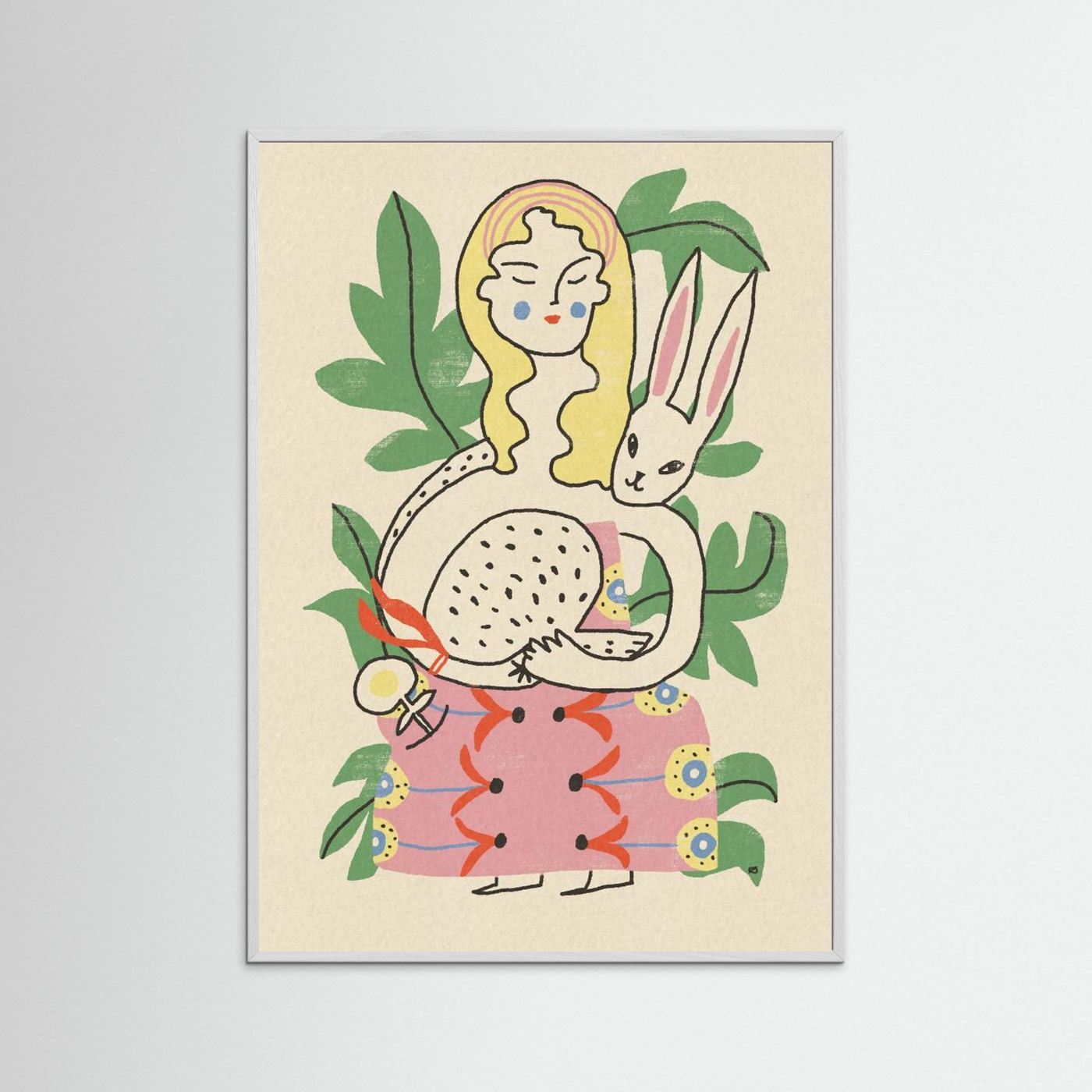 Whimsical Woman and Rabbit by Raipa Studio