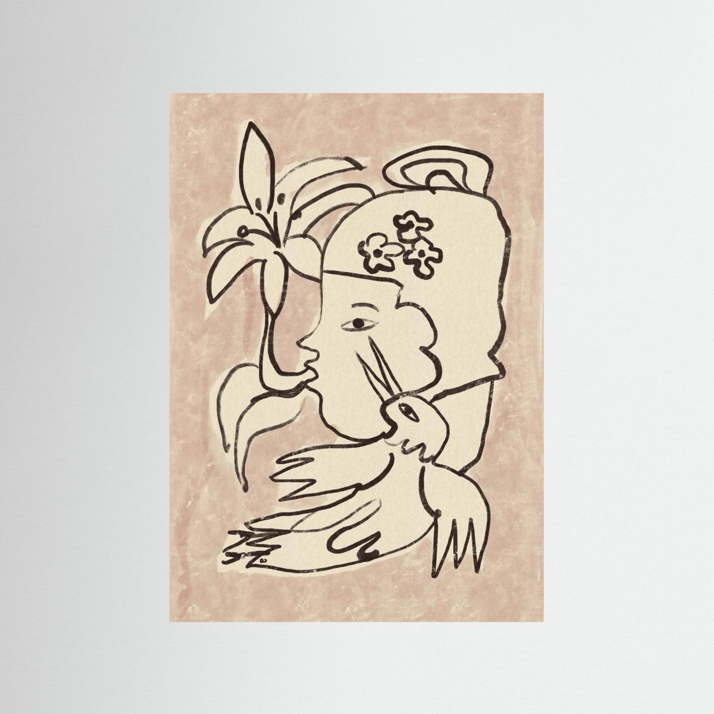 Minimalist Woman Bird Lily by Raipa Studio