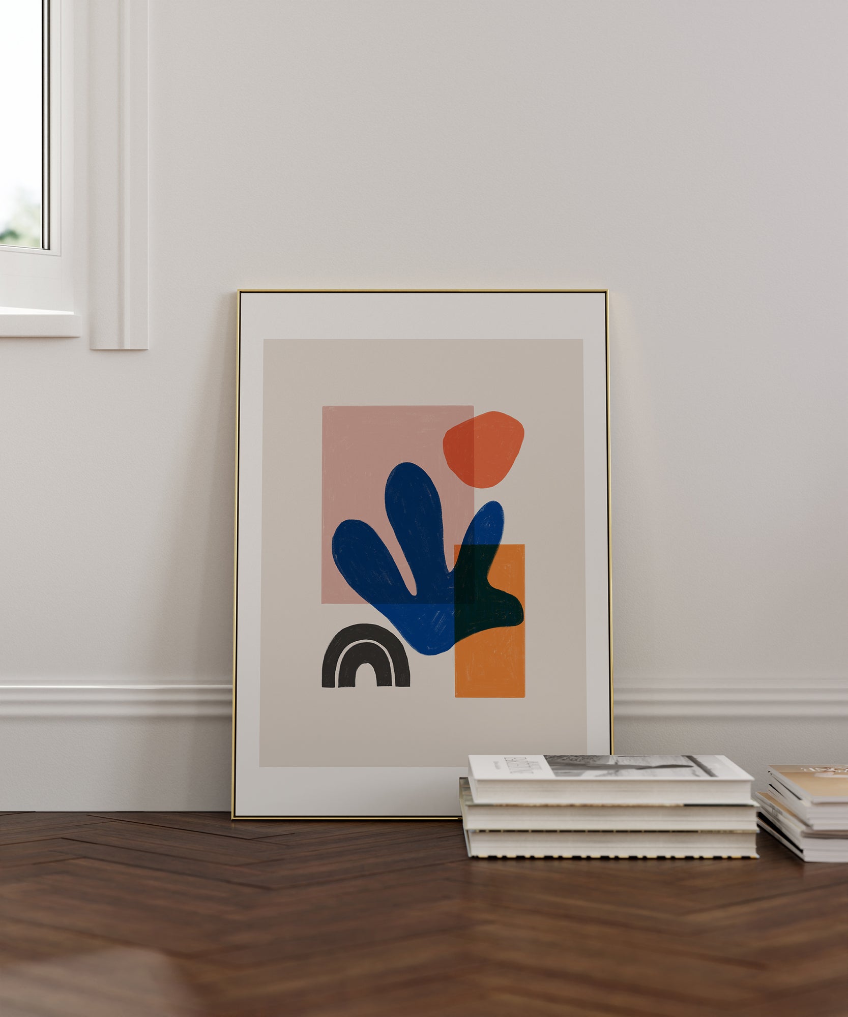 Abstract 'Boho Blue' design, bohemian aesthetic canvas-style print for a chic living room.