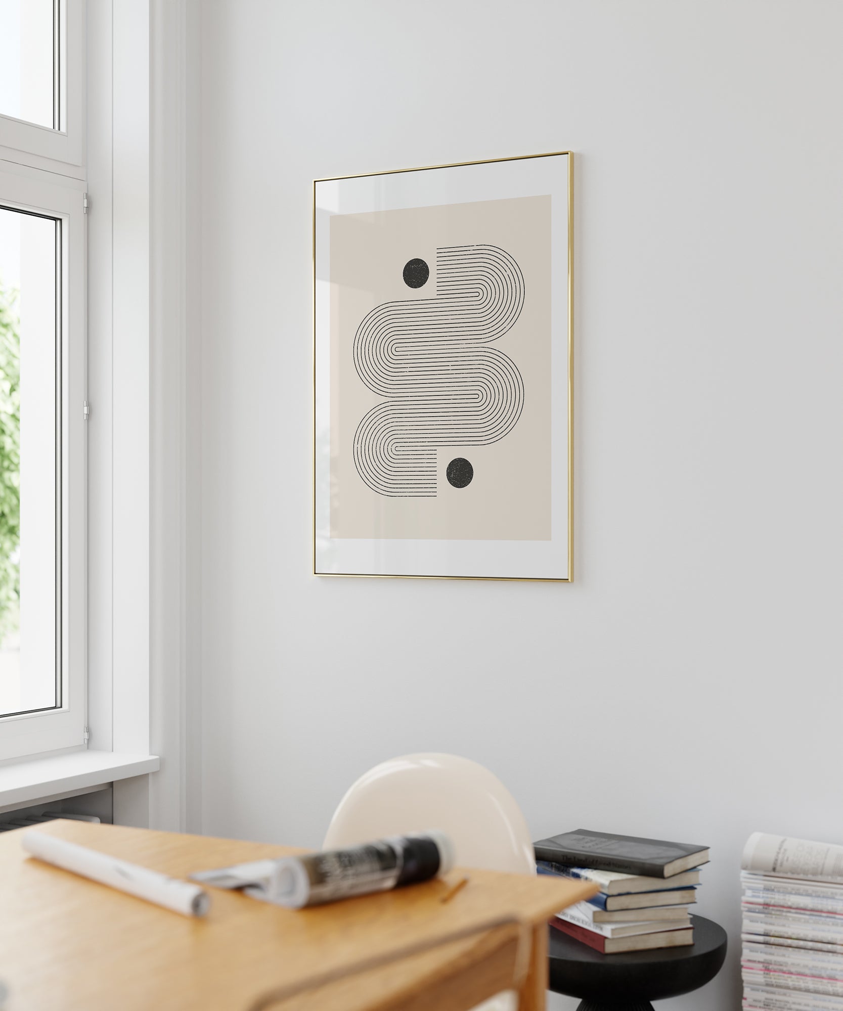 Abstract 'Starting Points' Scandinavian design, aesthetic canvas-style print for modern bedroom character.