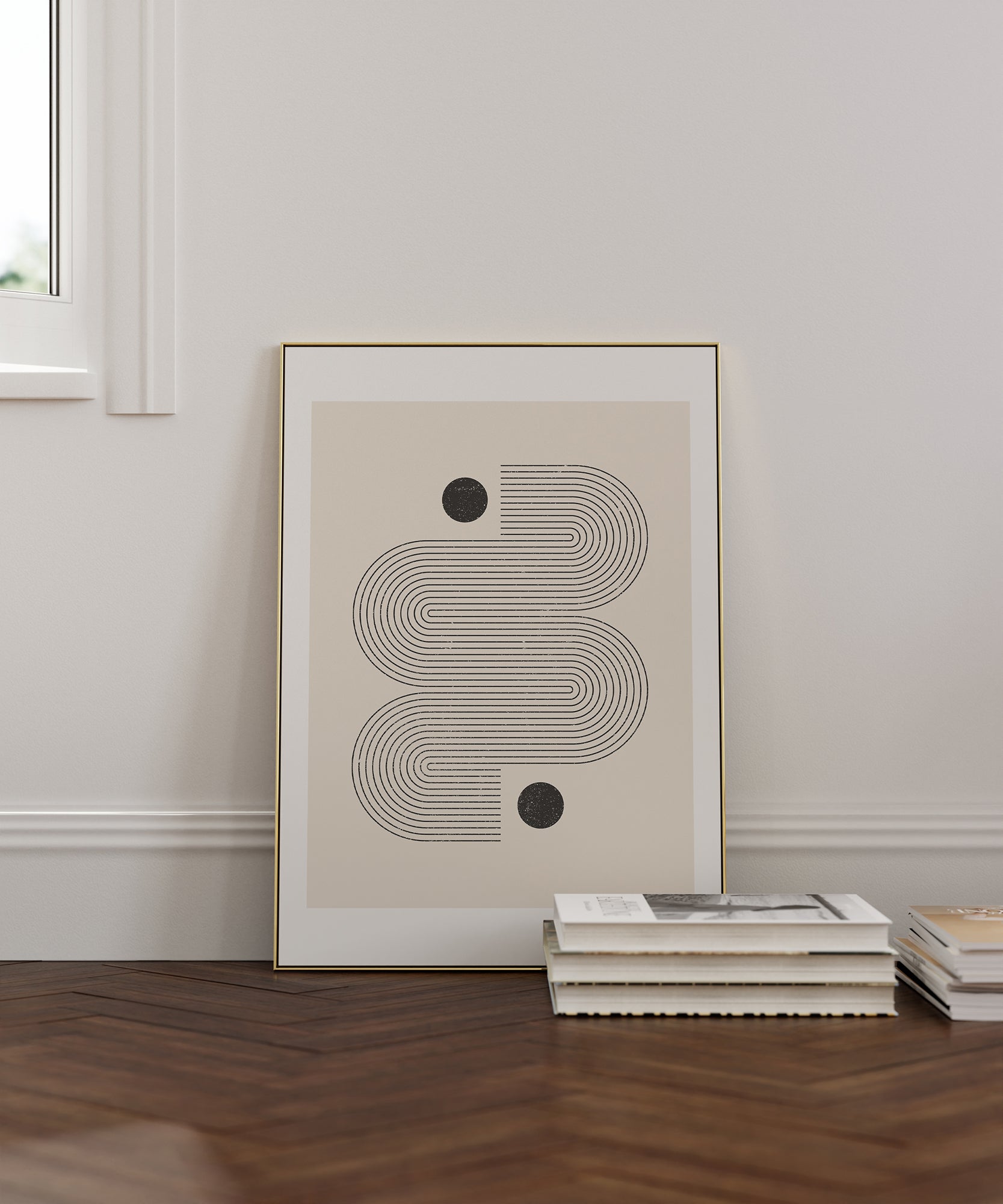 Abstract 'Starting Points' Scandinavian design, aesthetic canvas-style print for modern bedroom character.