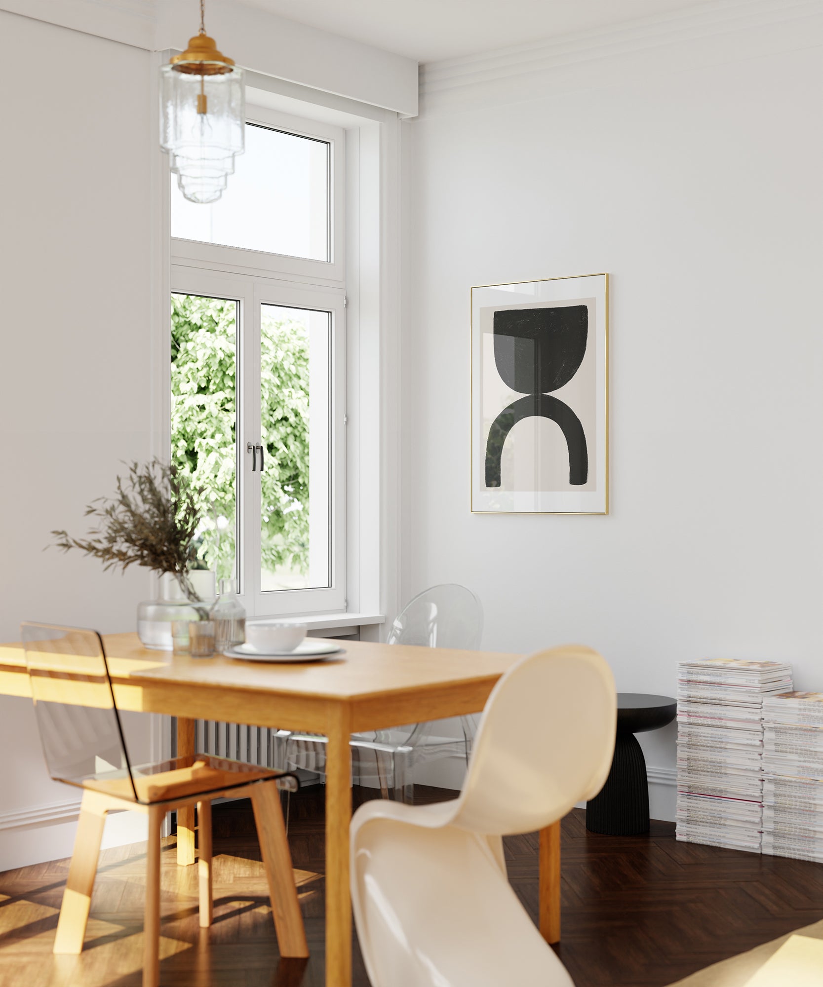 Abstract 'The Balance' geometric design, minimalist prints for a harmonious modern living room aesthetic.
