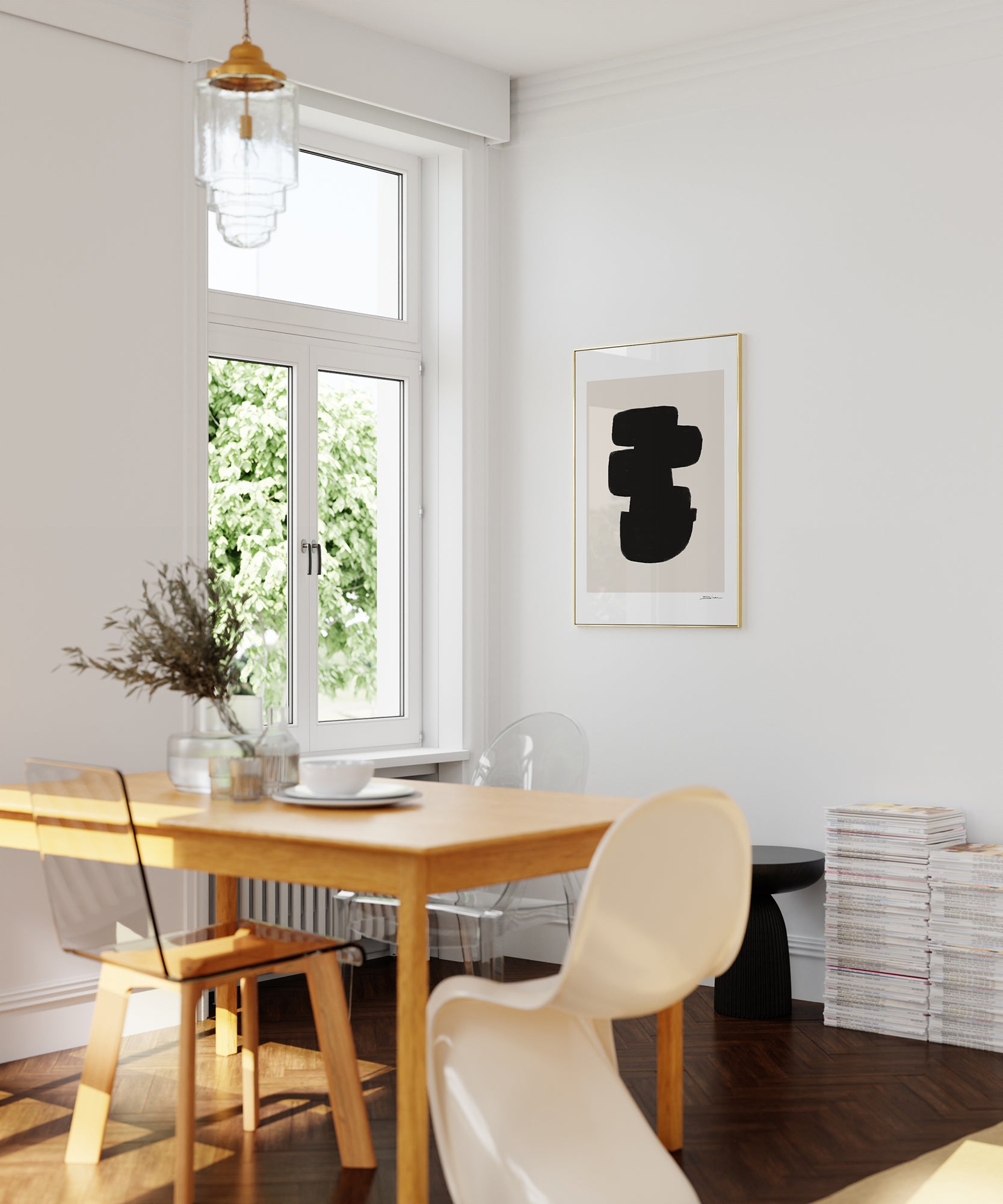 Bold 'Black Blocks' geometric abstract print, minimalist wall art for a modern aesthetic design.