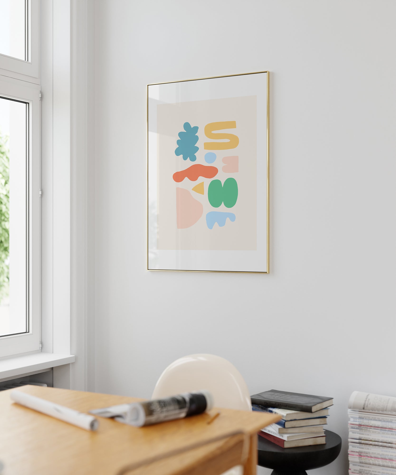 Playful 'Colorful Collage v3' abstract artwork, framed abstract prints for a vibrant aesthetic.