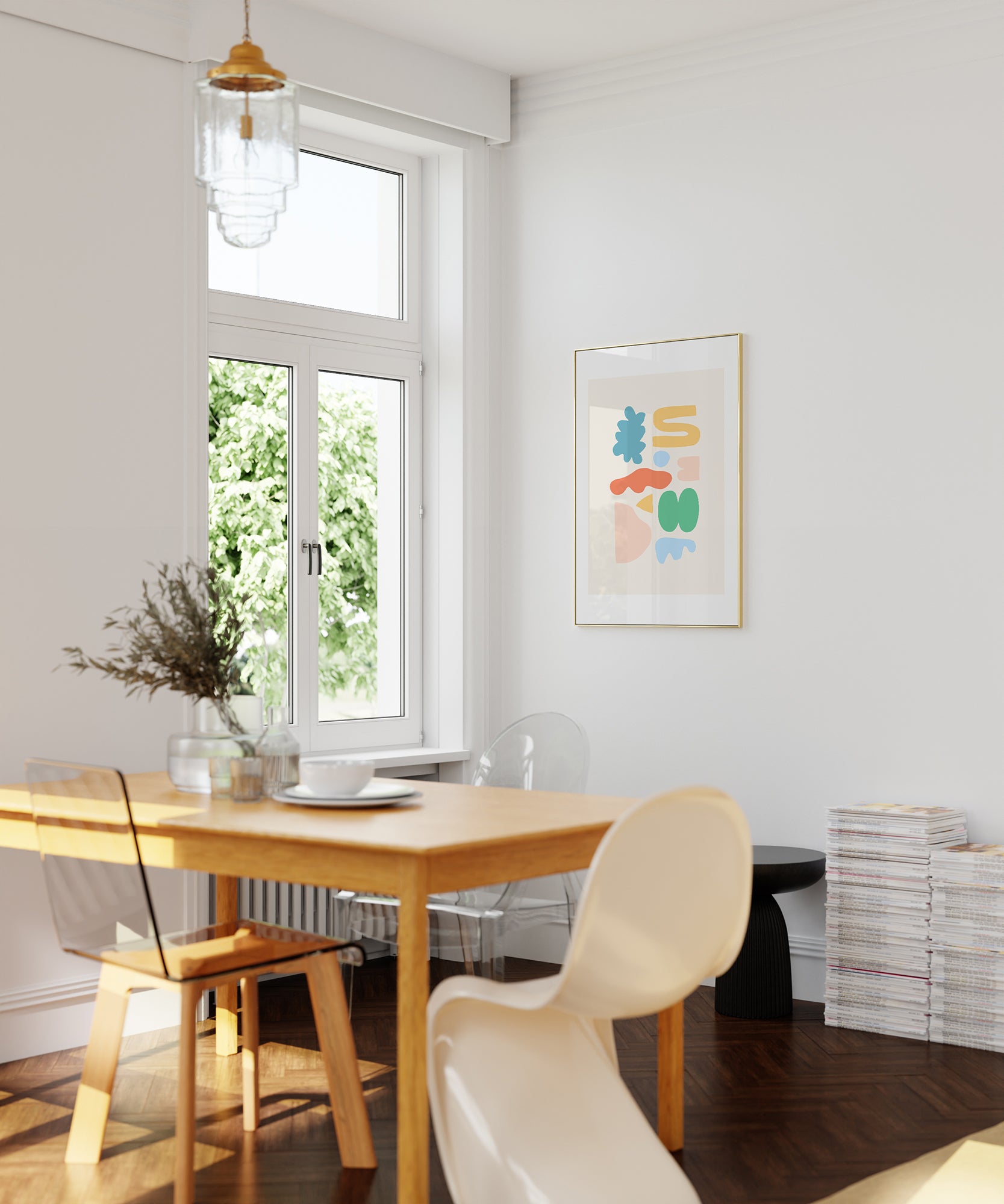 Playful 'Colorful Collage v3' abstract artwork, framed abstract prints for a vibrant aesthetic.