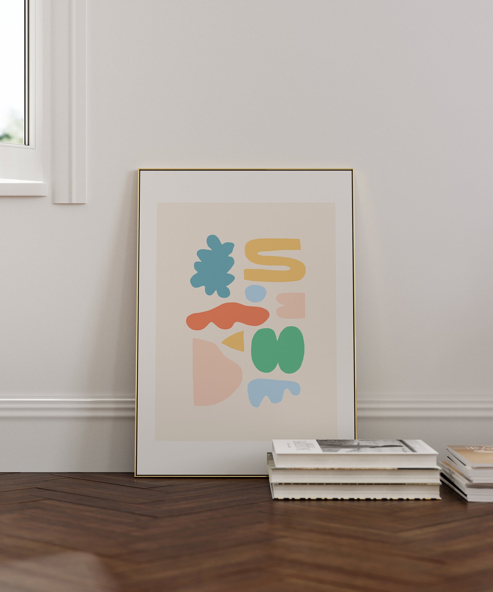 Playful 'Colorful Collage v3' abstract artwork, framed abstract prints for a vibrant aesthetic.