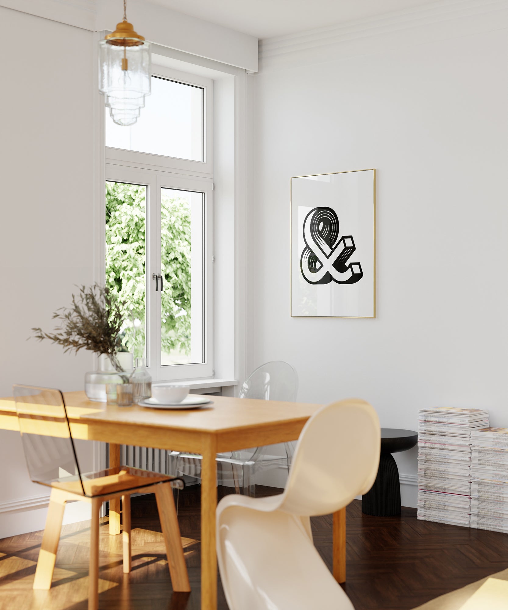 Chic black and white '&' ampersand symbol (v4), framed abstract prints for a sophisticated aesthetic.