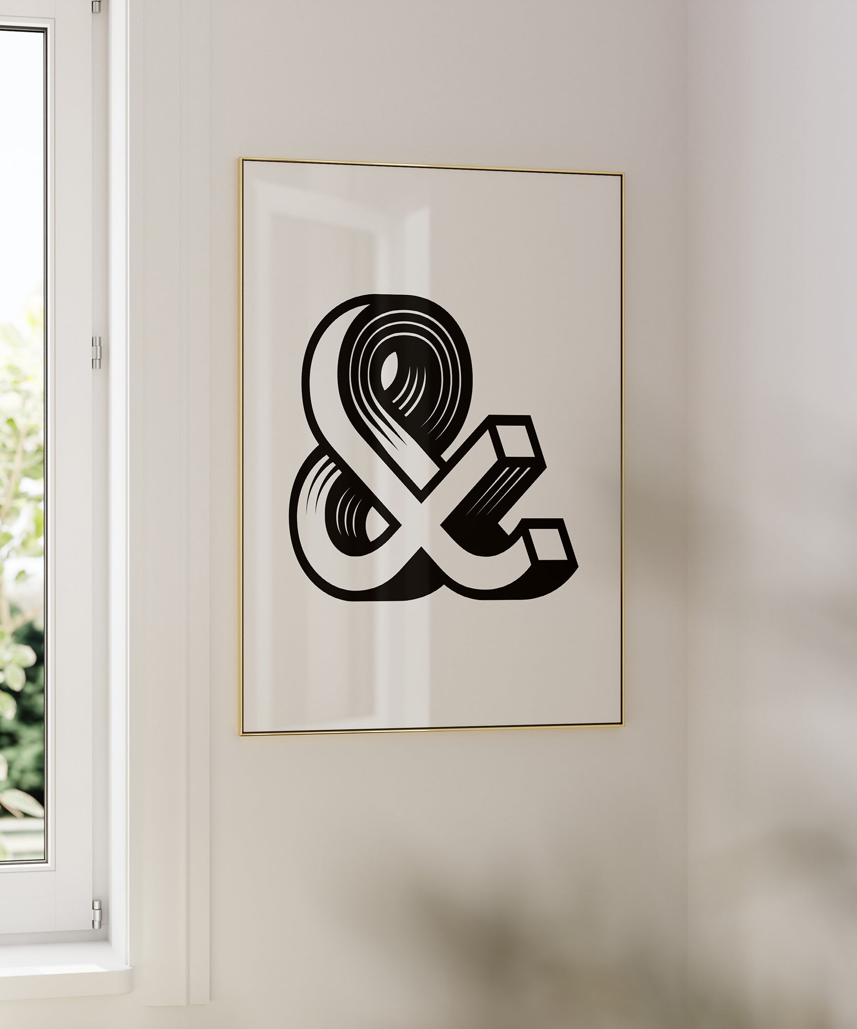 Chic black and white '&' ampersand symbol (v4), framed abstract prints for a sophisticated aesthetic.
