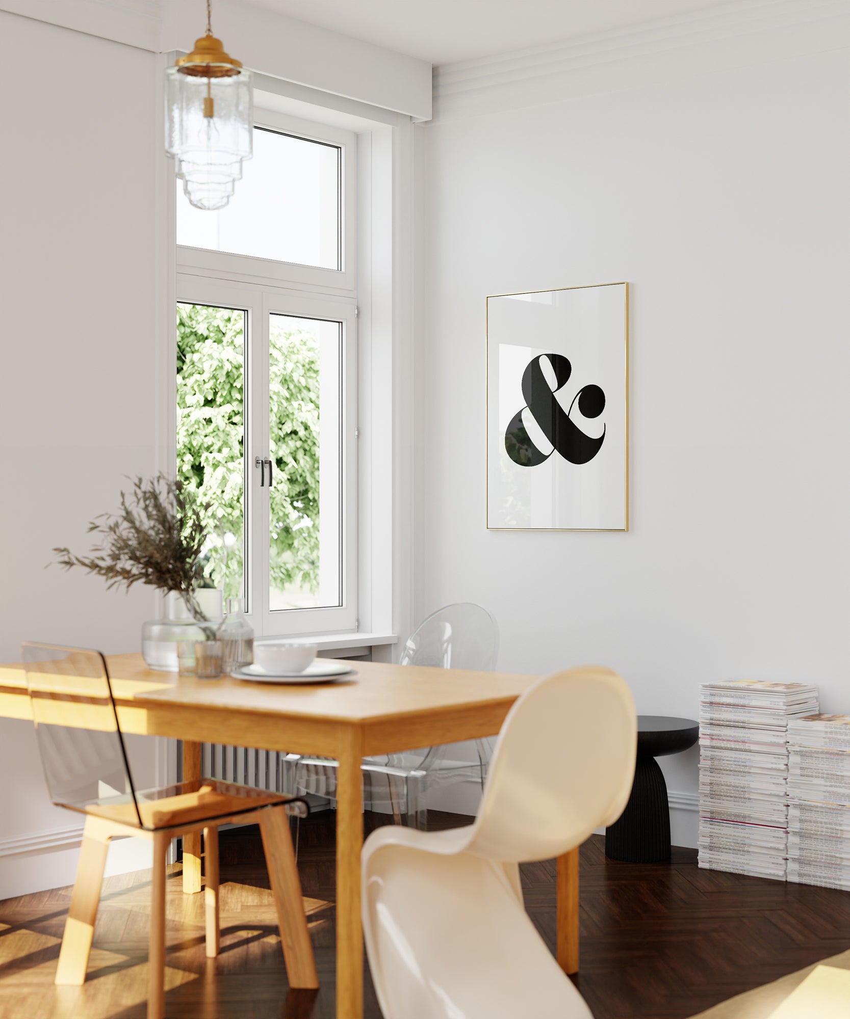 Monochrome '&' ampersand symbol (v3), aesthetic canvas-style print for bold modern decor.