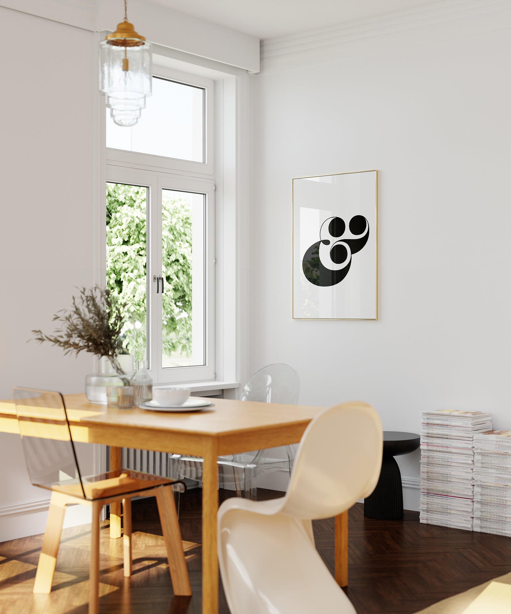 Bold black and white '&' ampersand (v2) initial, minimalist wall art for a stylish modern aesthetic.